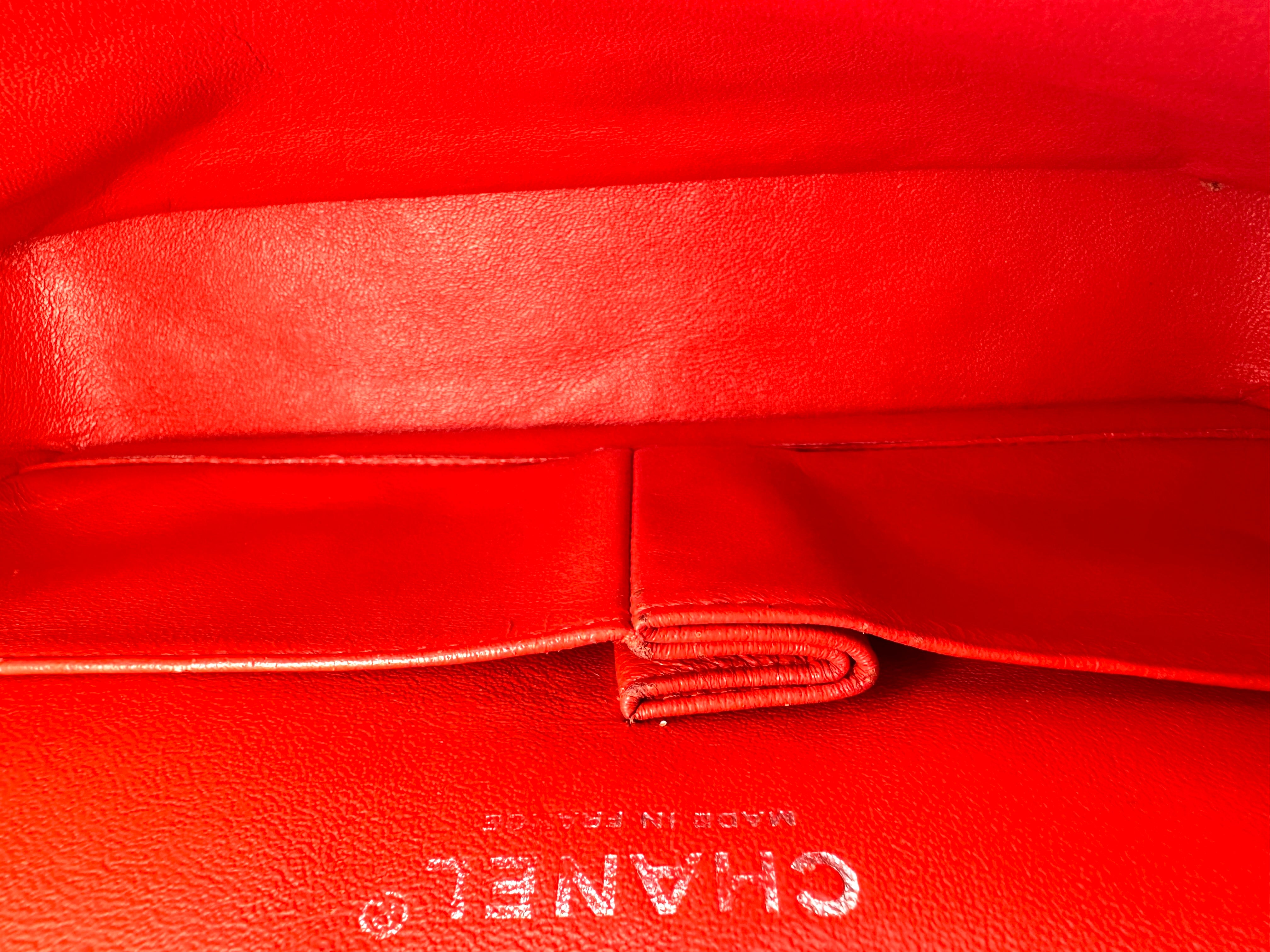 Chanel Classic Flap Red Quilted Patent Leather Medium Size Shoulder Bag With Silver Buckle(19***64) CC2097