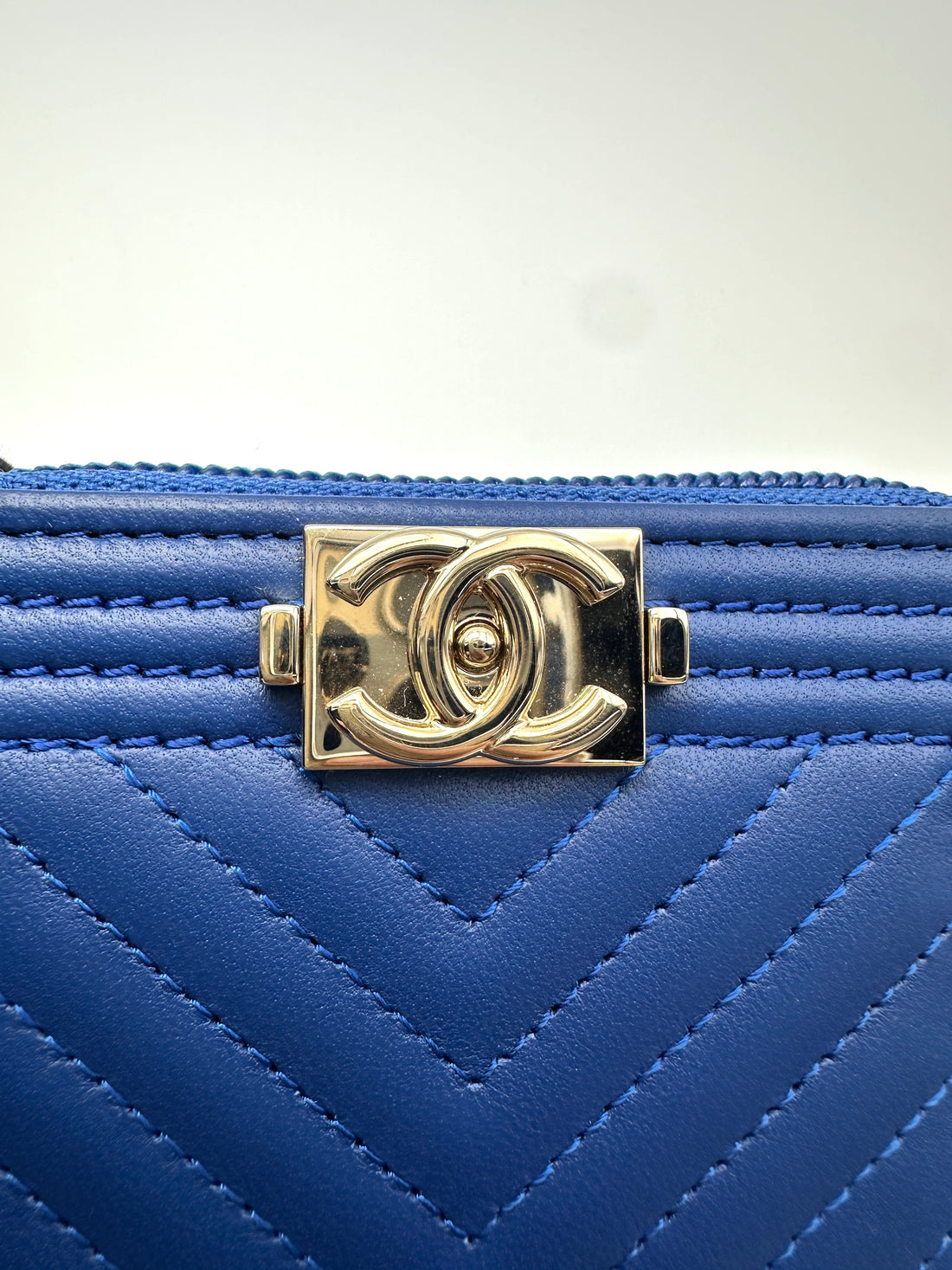Chanel LeBoy Blue Chevron Leather Wallet(23***48) CC2100