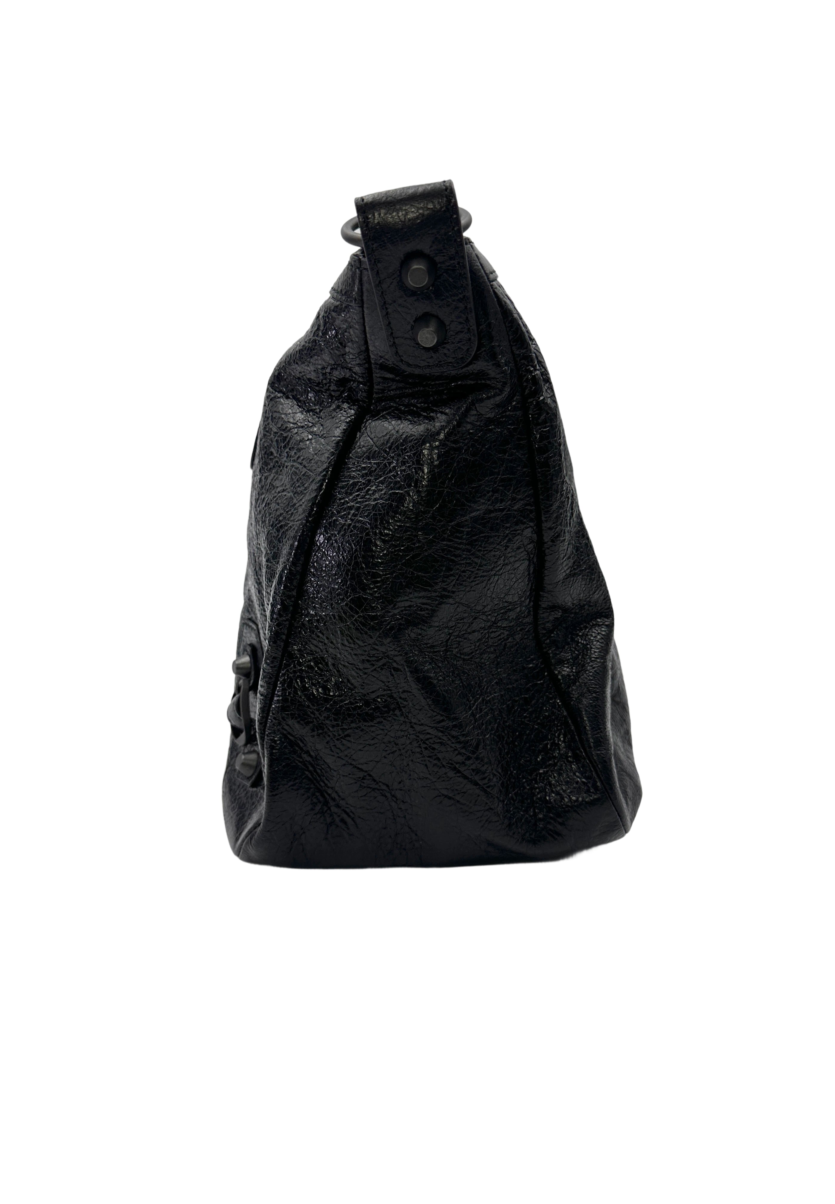 Balenciaga Classic Le City Moto Black Leather Shoulder Bag BB73