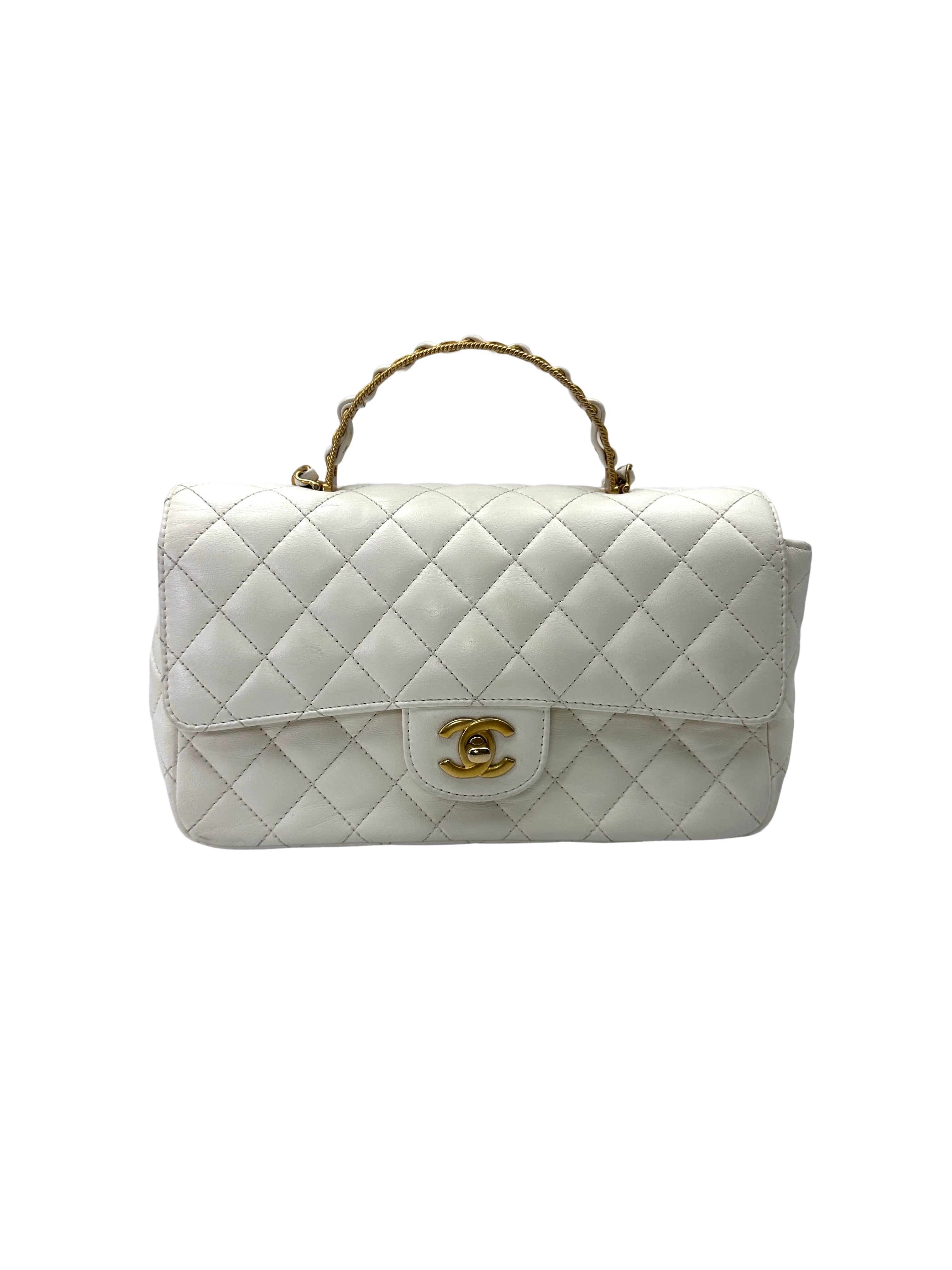 Chanel White Quilted Leather Flap Bag With Gold Hardware(L2***GE) CC2104