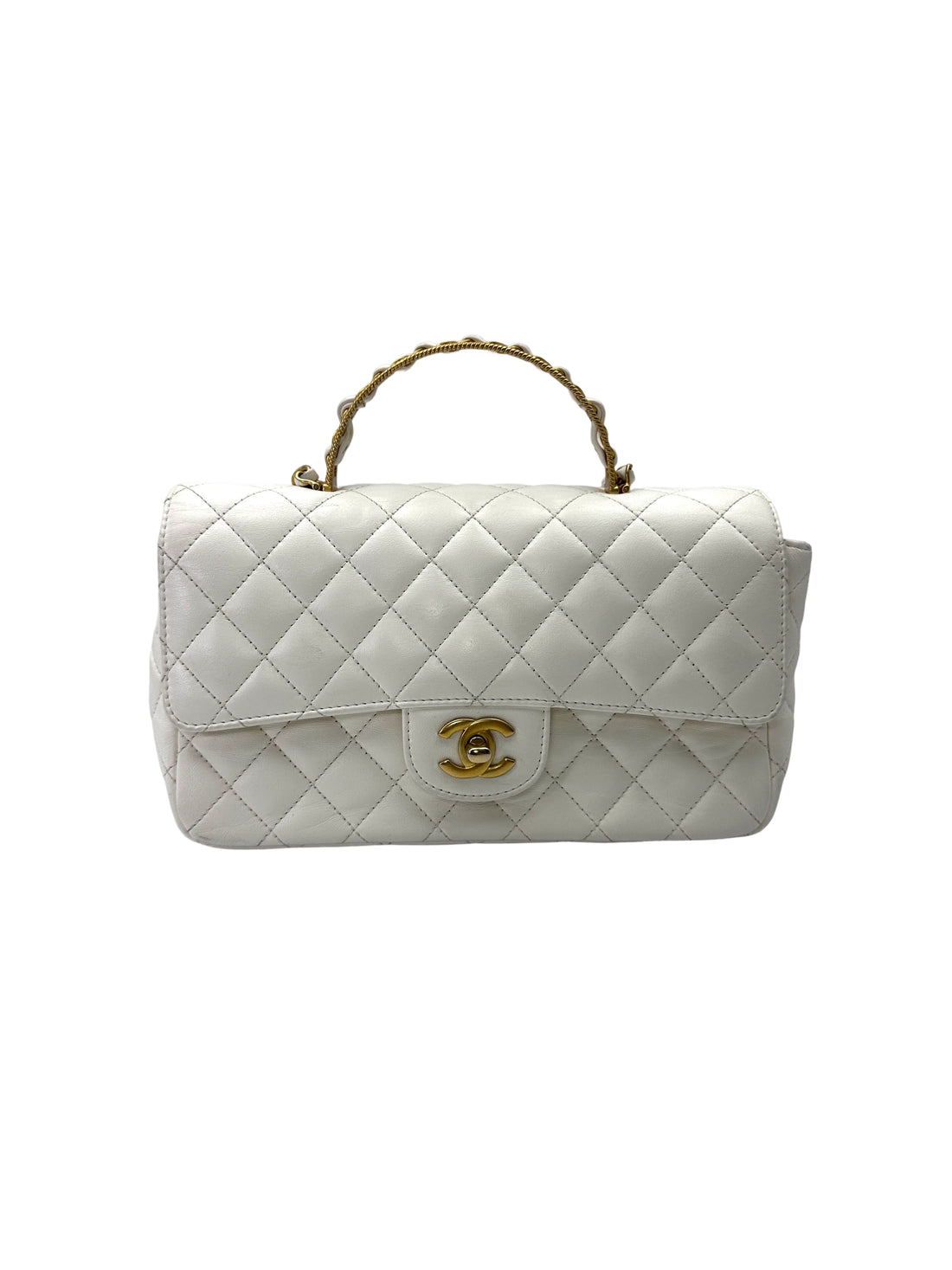 Chanel White Quilted Leather Flap Bag With Gold Hardware(L2***GE) CC2104
