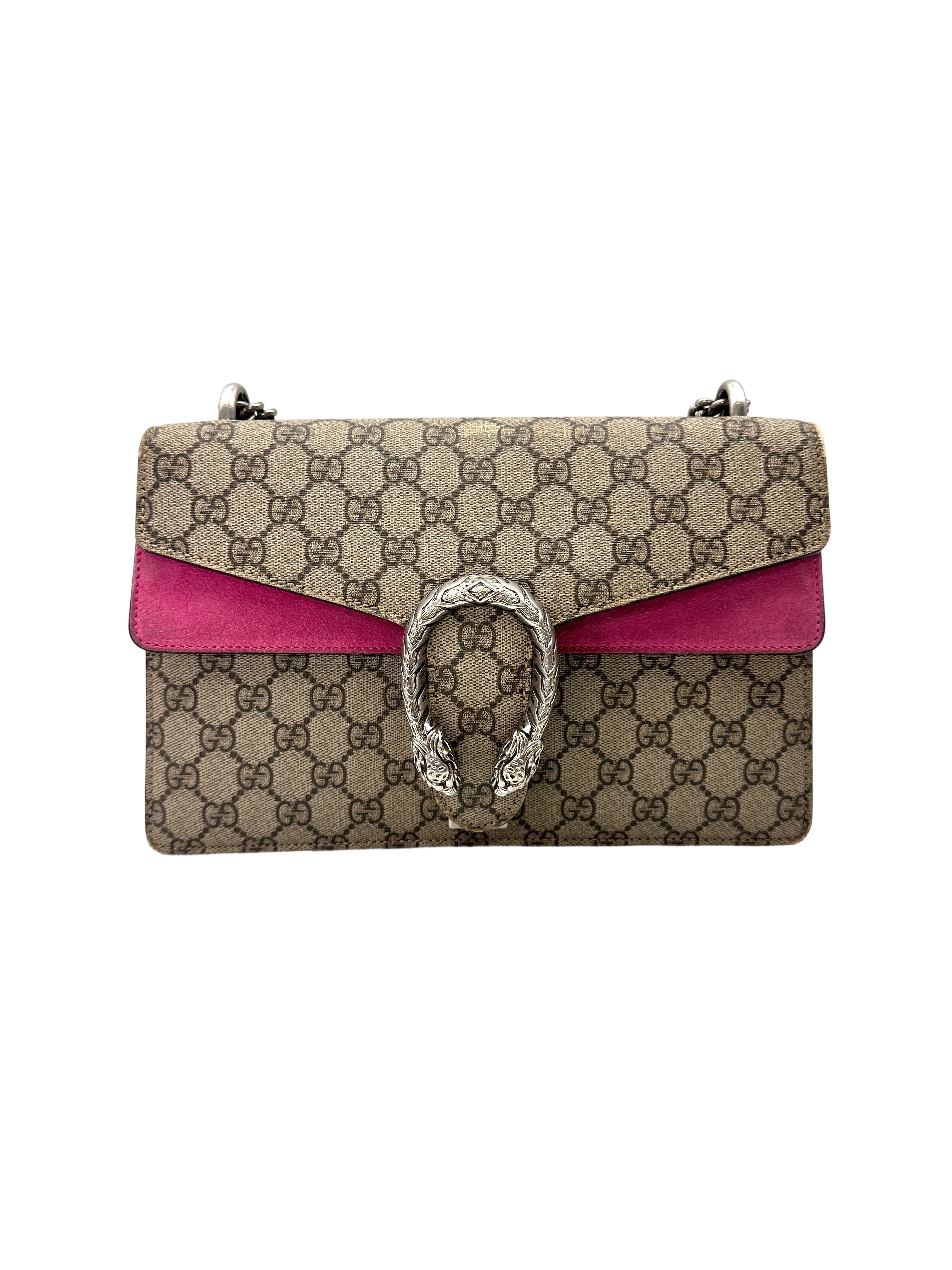 Gucci Dionysus GG Supreme Canvas Medium Size Shoulder Bag With Pink Trim GG1200