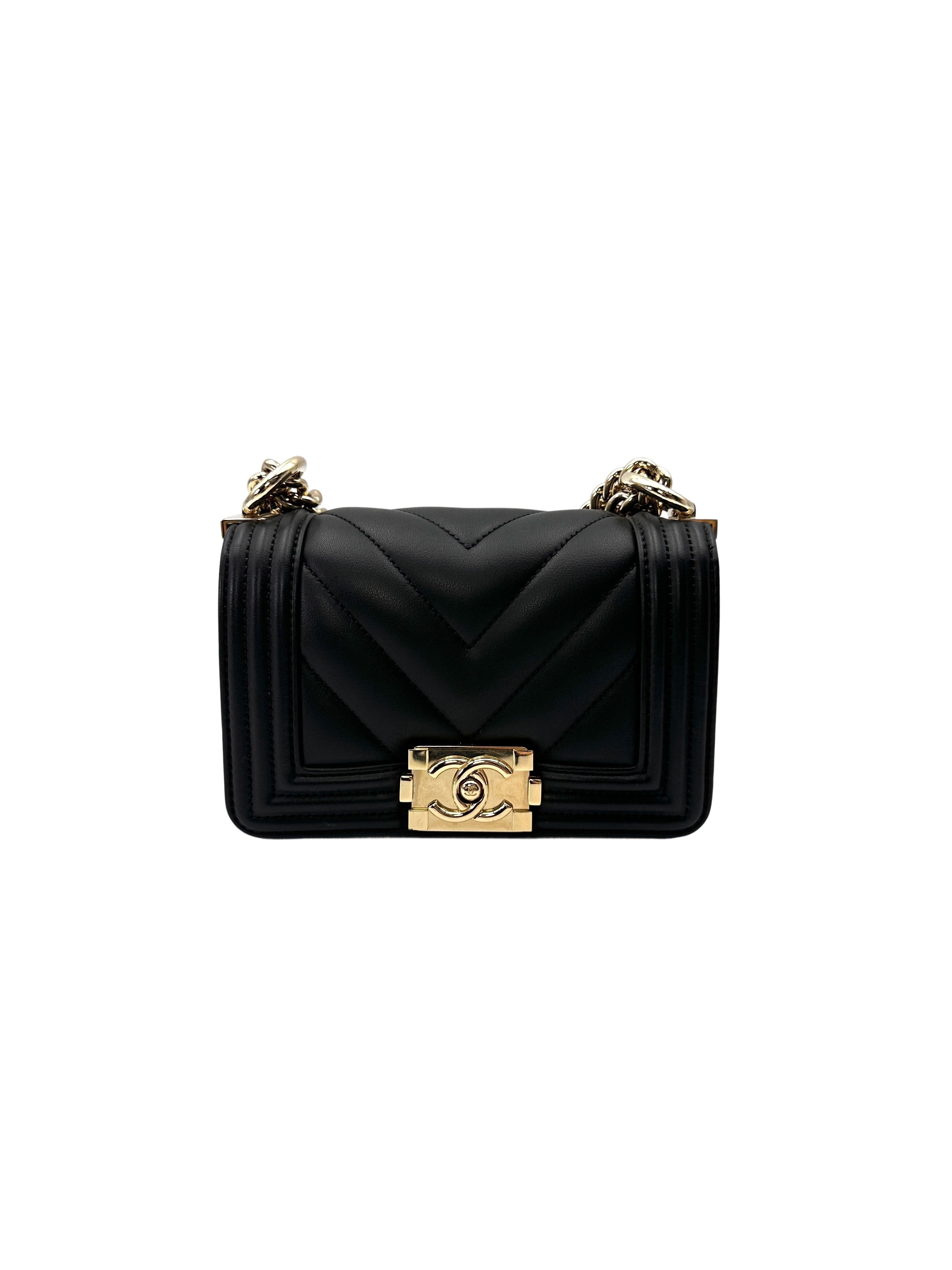 Chanel LeBoy Black Chevron Quilted Leather Mini Flap Bag With Gold Buckle(JC***X8) CC2105