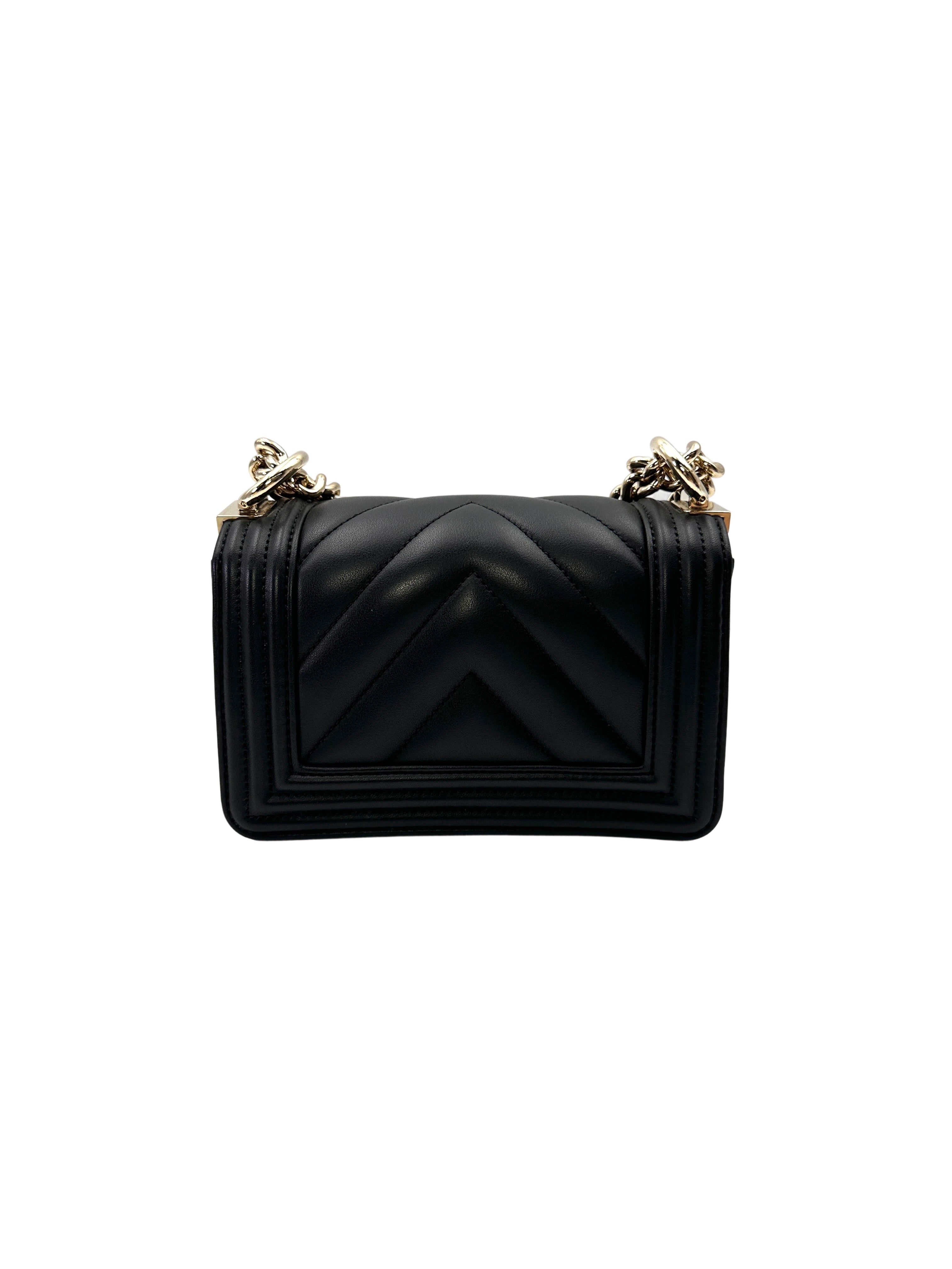 Chanel LeBoy Black Chevron Quilted Leather Mini Flap Bag With Gold Buckle(JC***X8) CC2105