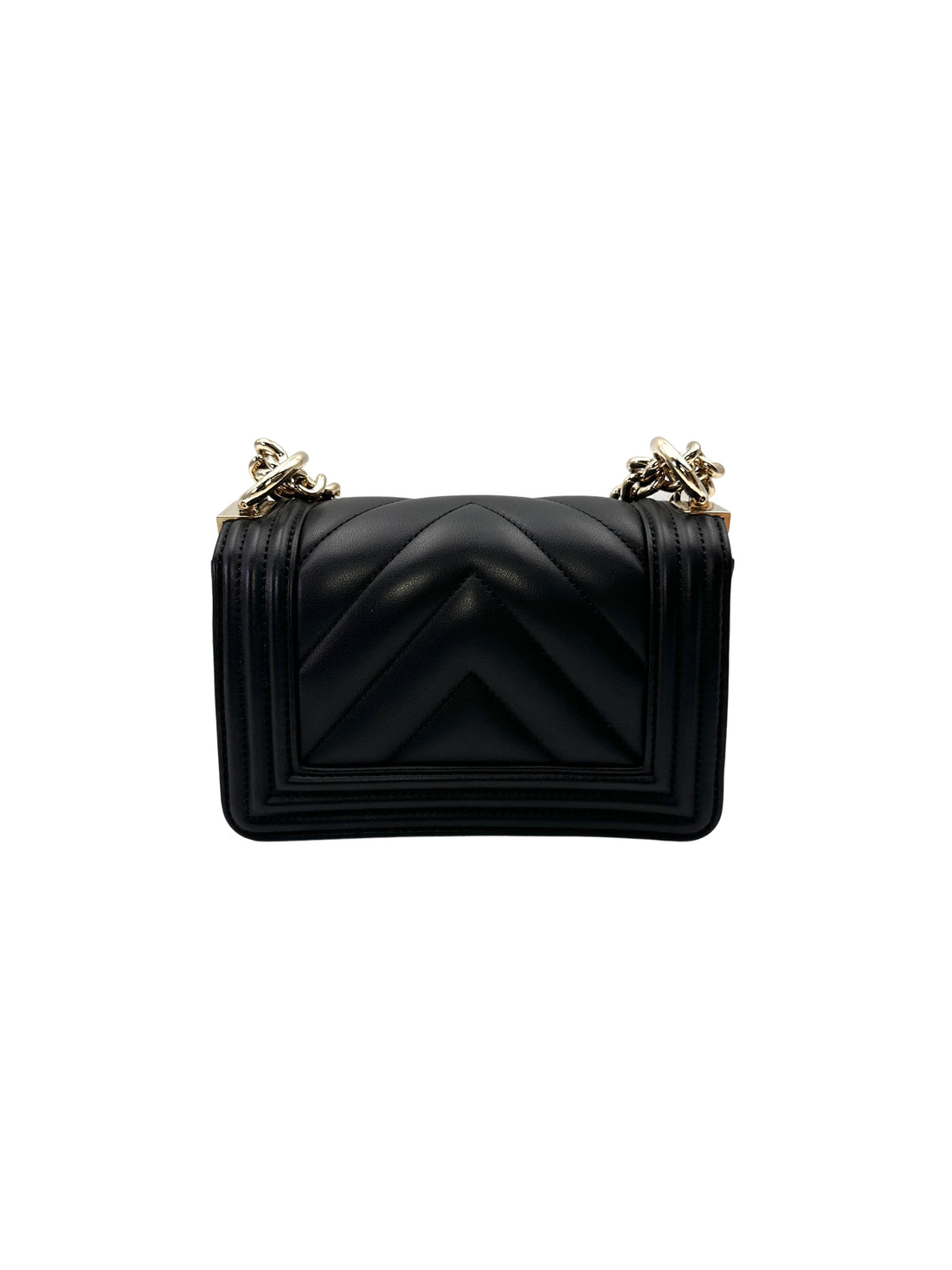 Chanel LeBoy Black Chevron Quilted Leather Mini Flap Bag With Gold Buckle(JC***X8) CC2105
