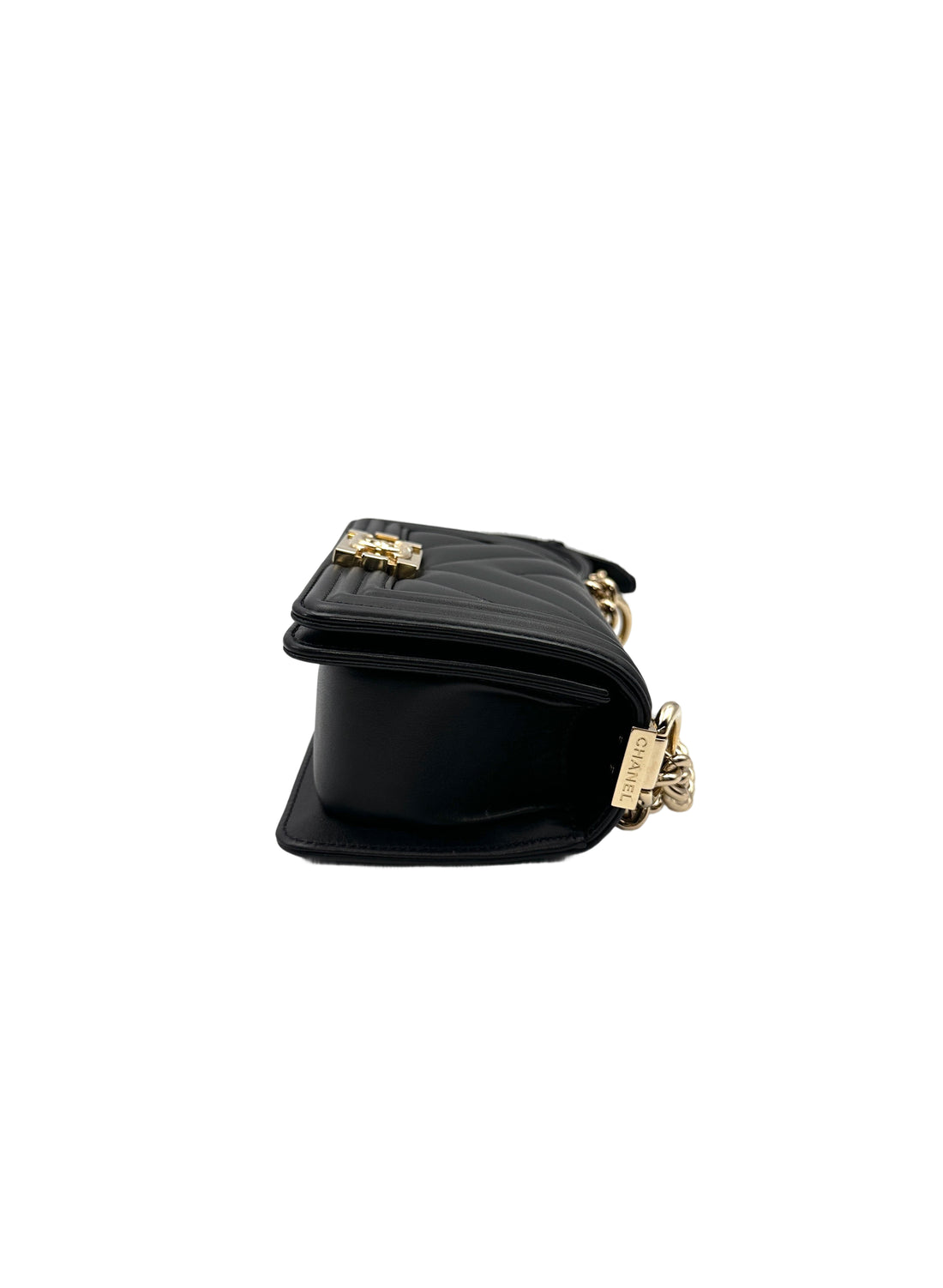 Chanel LeBoy Black Chevron Quilted Leather Mini Flap Bag With Gold Buckle(JC***X8) CC2105