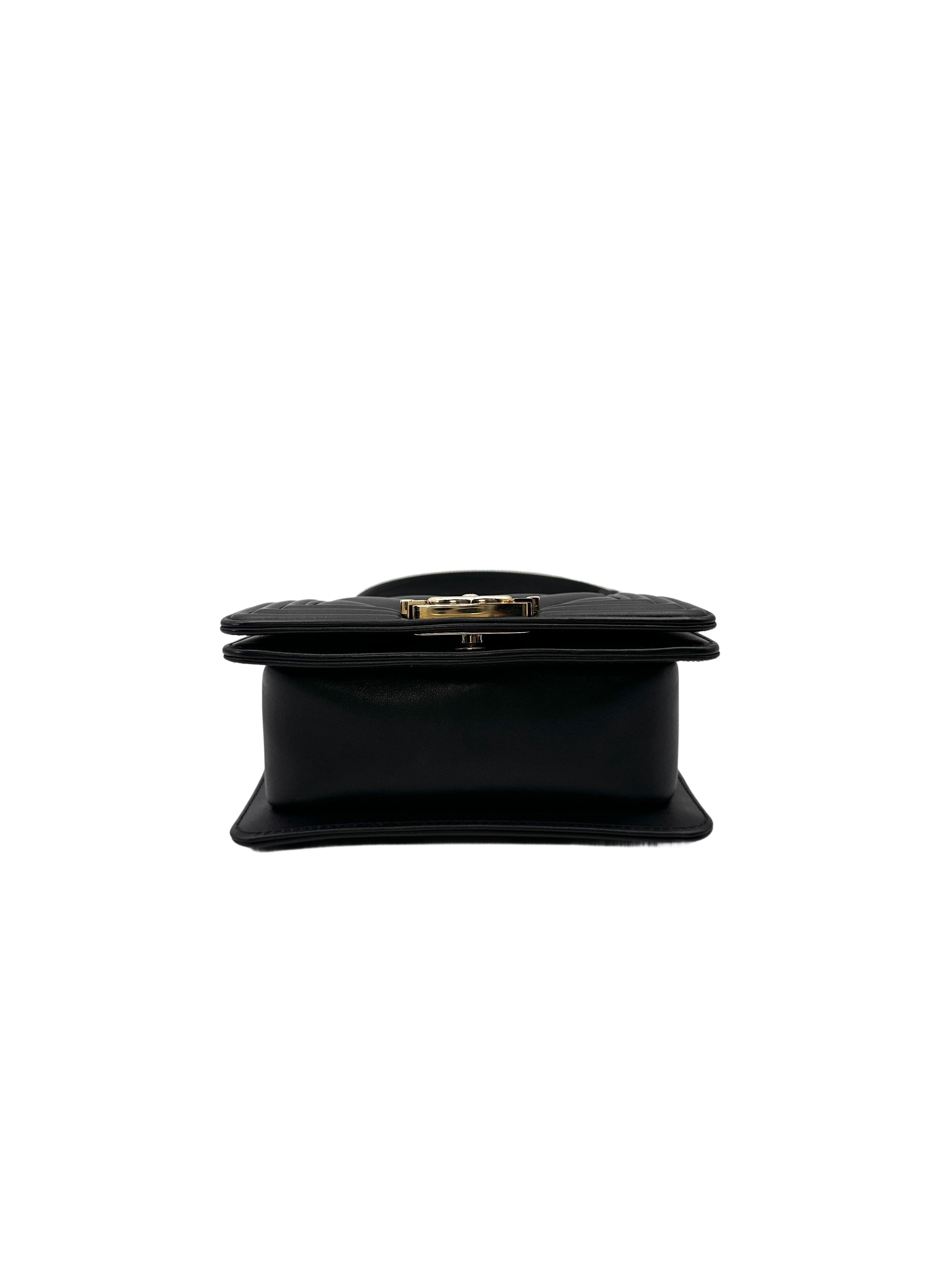 Chanel LeBoy Black Chevron Quilted Leather Mini Flap Bag With Gold Buckle(JC***X8) CC2105