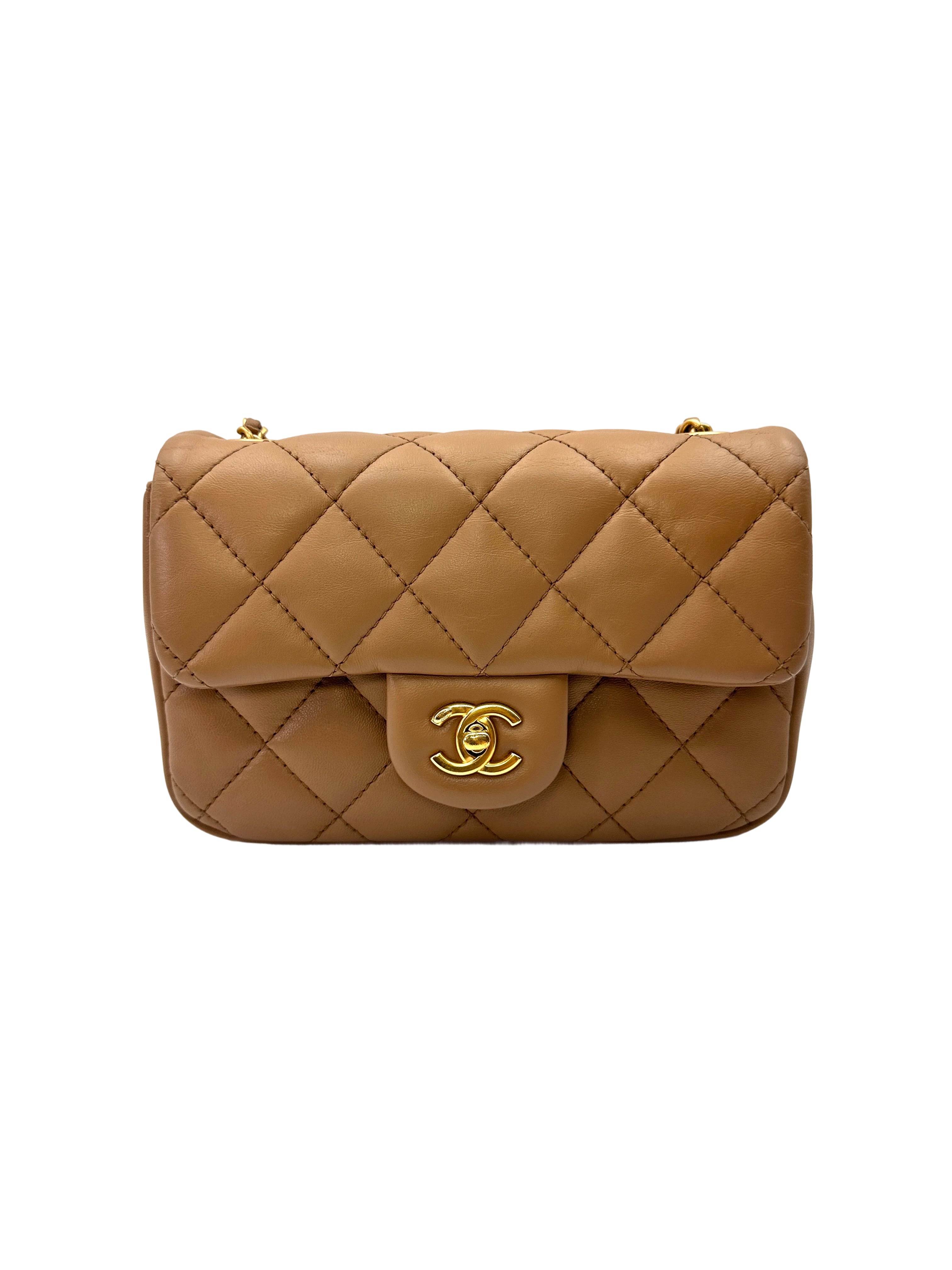 Chanel 22B Classic Flap Brown Quilted Lambskin Mini Shoulder Bag With Gold Buckle(GP***HH) CC2106