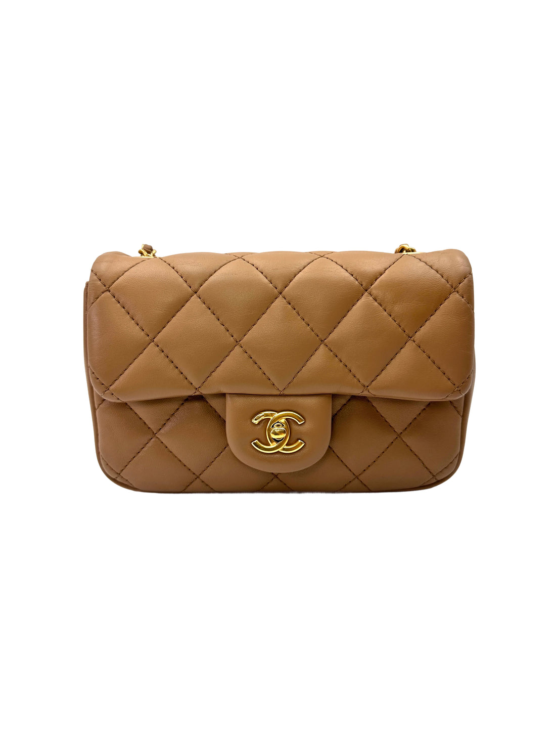 Chanel 22B Classic Flap Brown Quilted Lambskin Mini Shoulder Bag With Gold Buckle(GP***HH) CC2106