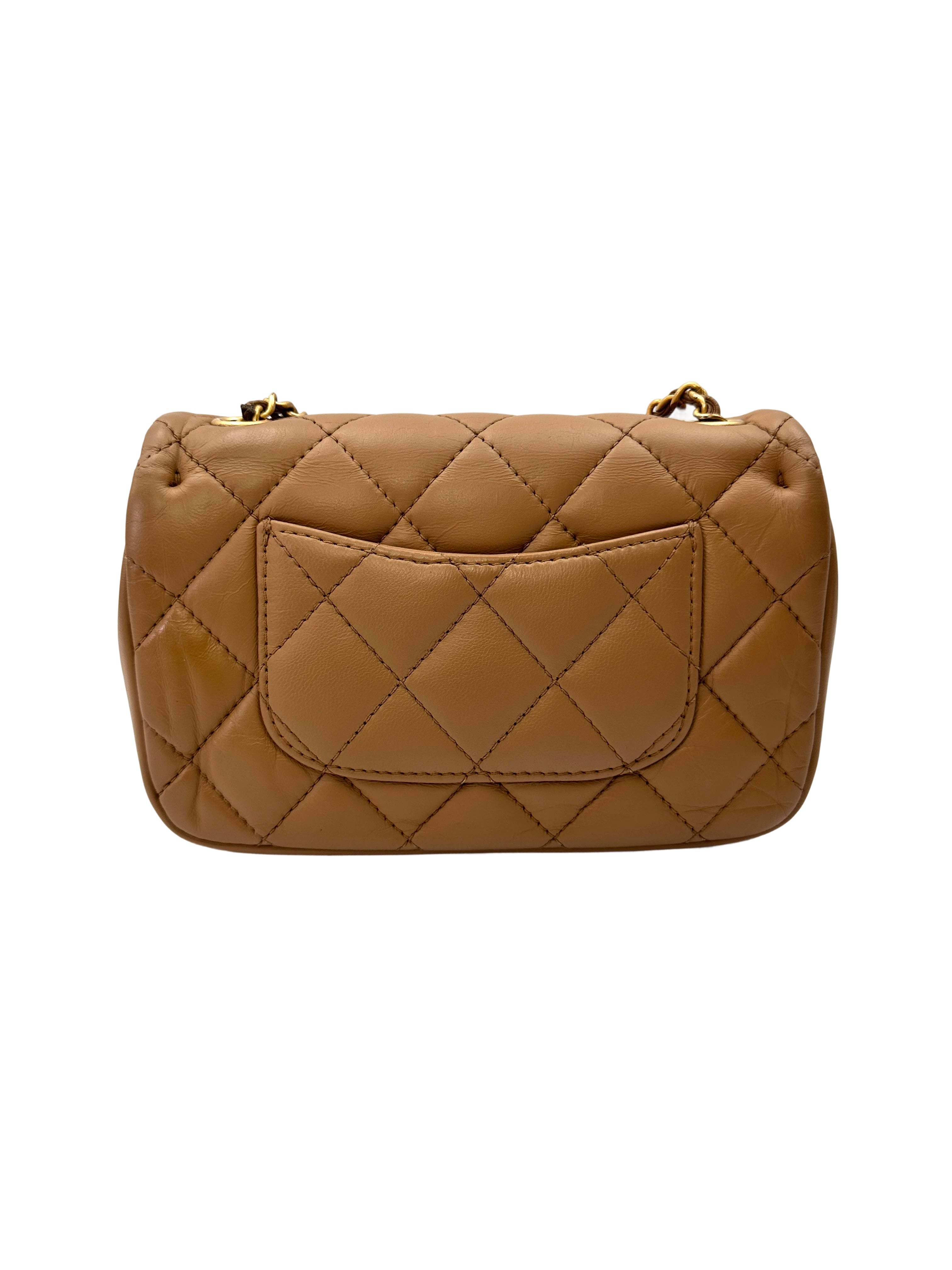 Chanel 22B Classic Flap Brown Quilted Lambskin Mini Shoulder Bag With Gold Buckle(GP***HH) CC2106