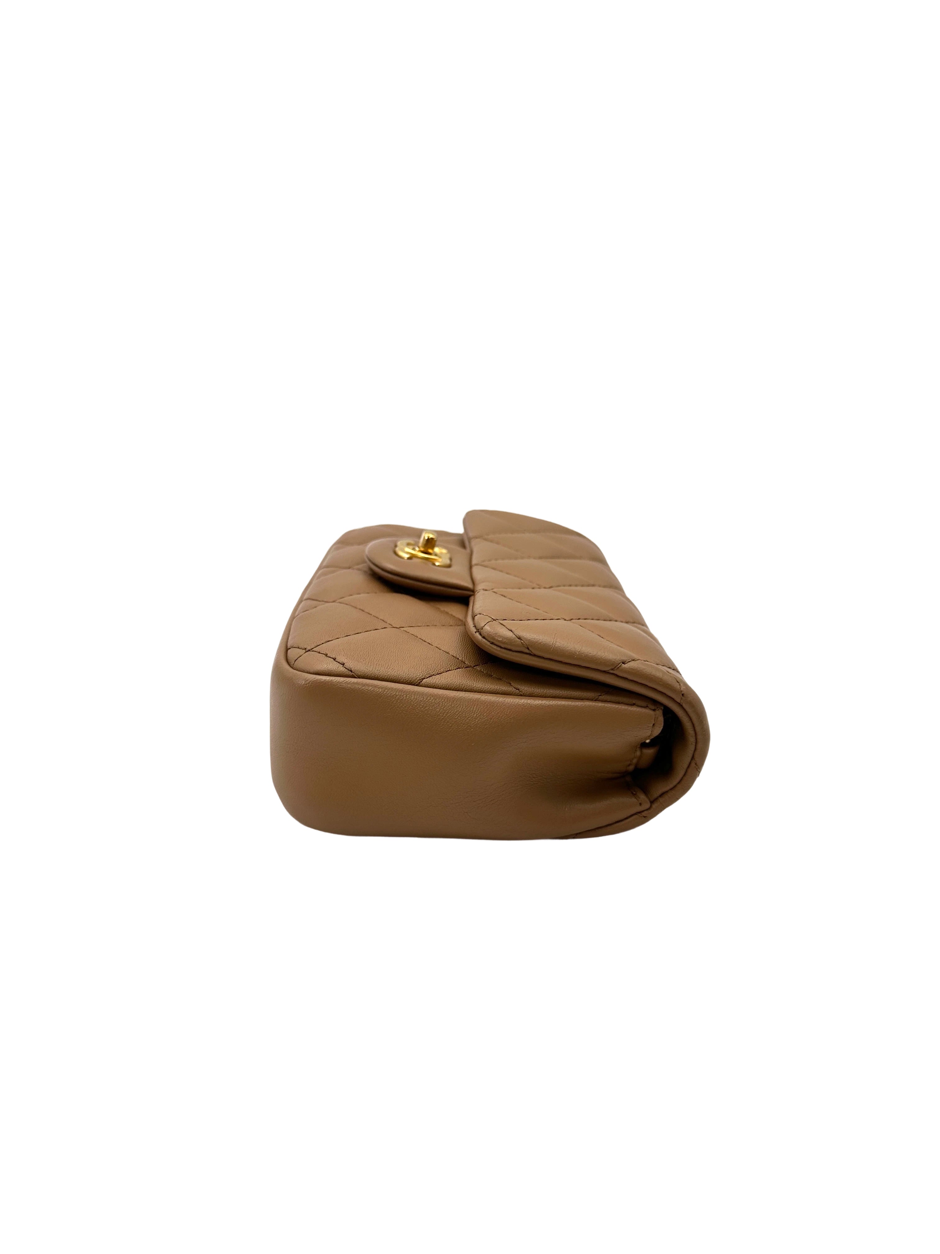 Chanel 22B Classic Flap Brown Quilted Lambskin Mini Shoulder Bag With Gold Buckle(GP***HH) CC2106