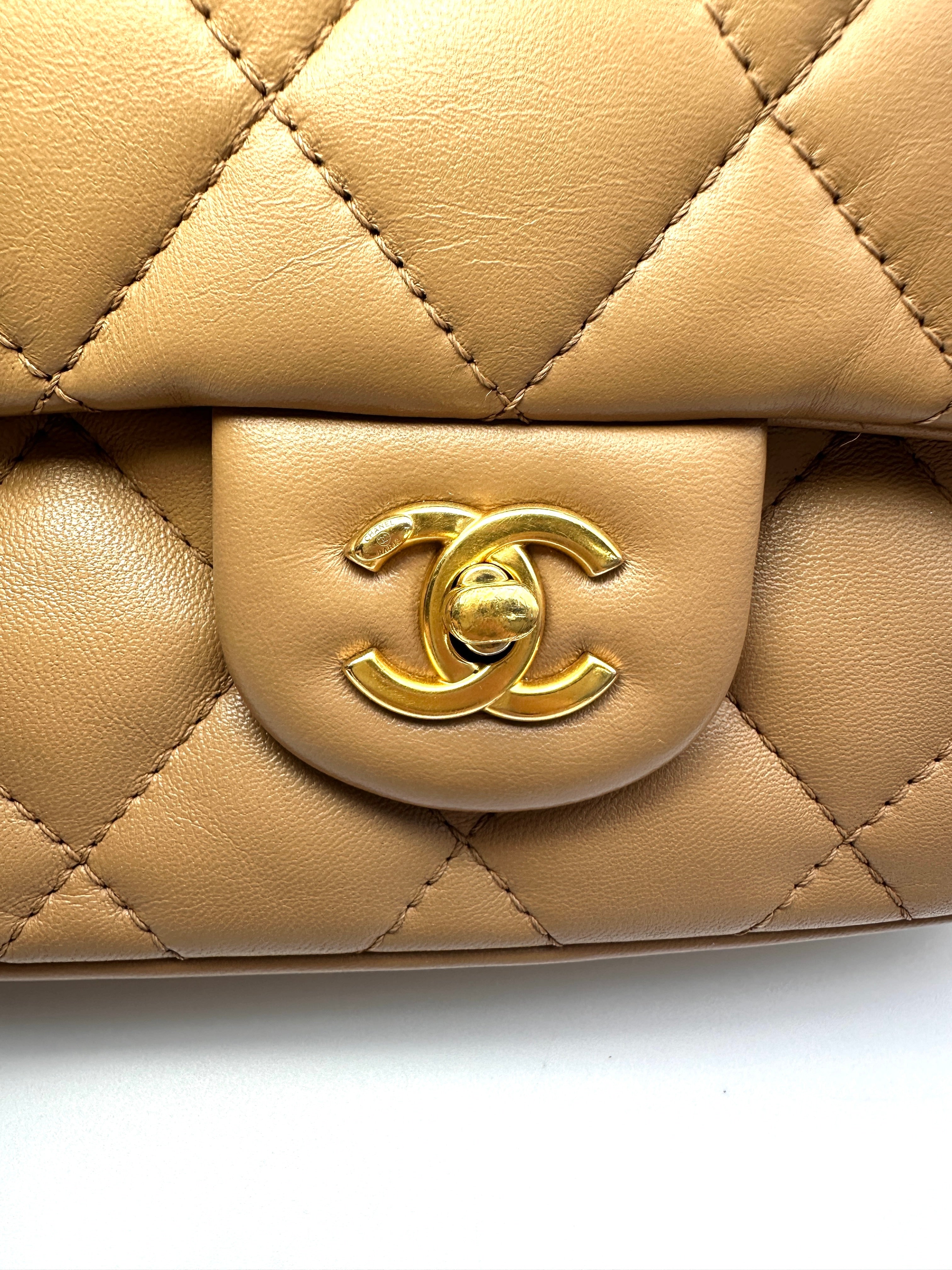 Chanel 22B Classic Flap Brown Quilted Lambskin Mini Shoulder Bag With Gold Buckle(GP***HH) CC2106