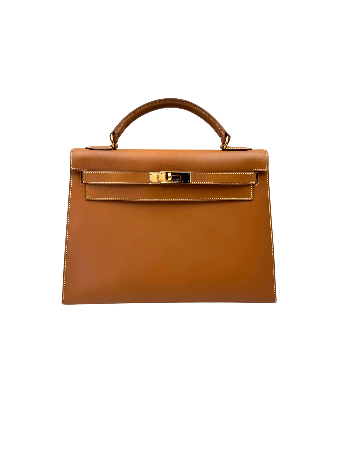 Hermes Kelly32 Brown Leather Top Handle Bag With Gold Hardware HR121