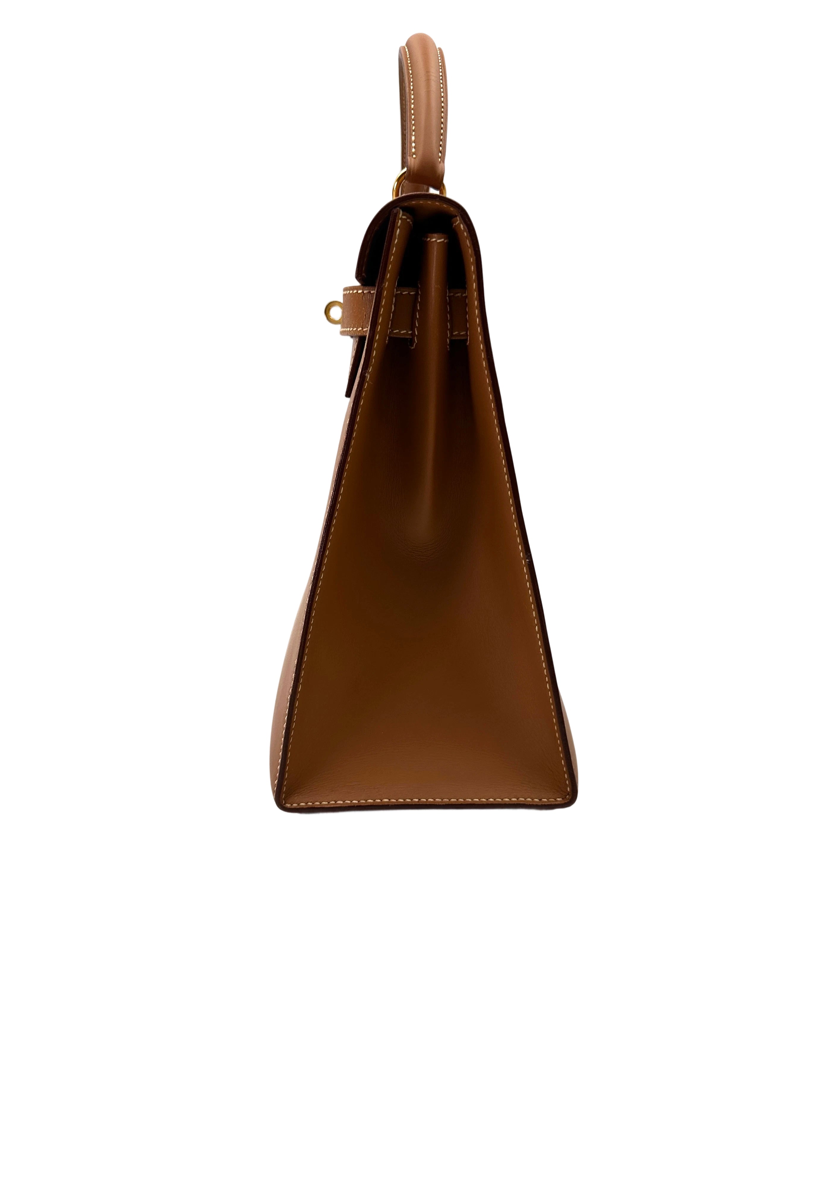 Hermes Kelly32 Brown Leather Top Handle Bag With Gold Hardware HR121