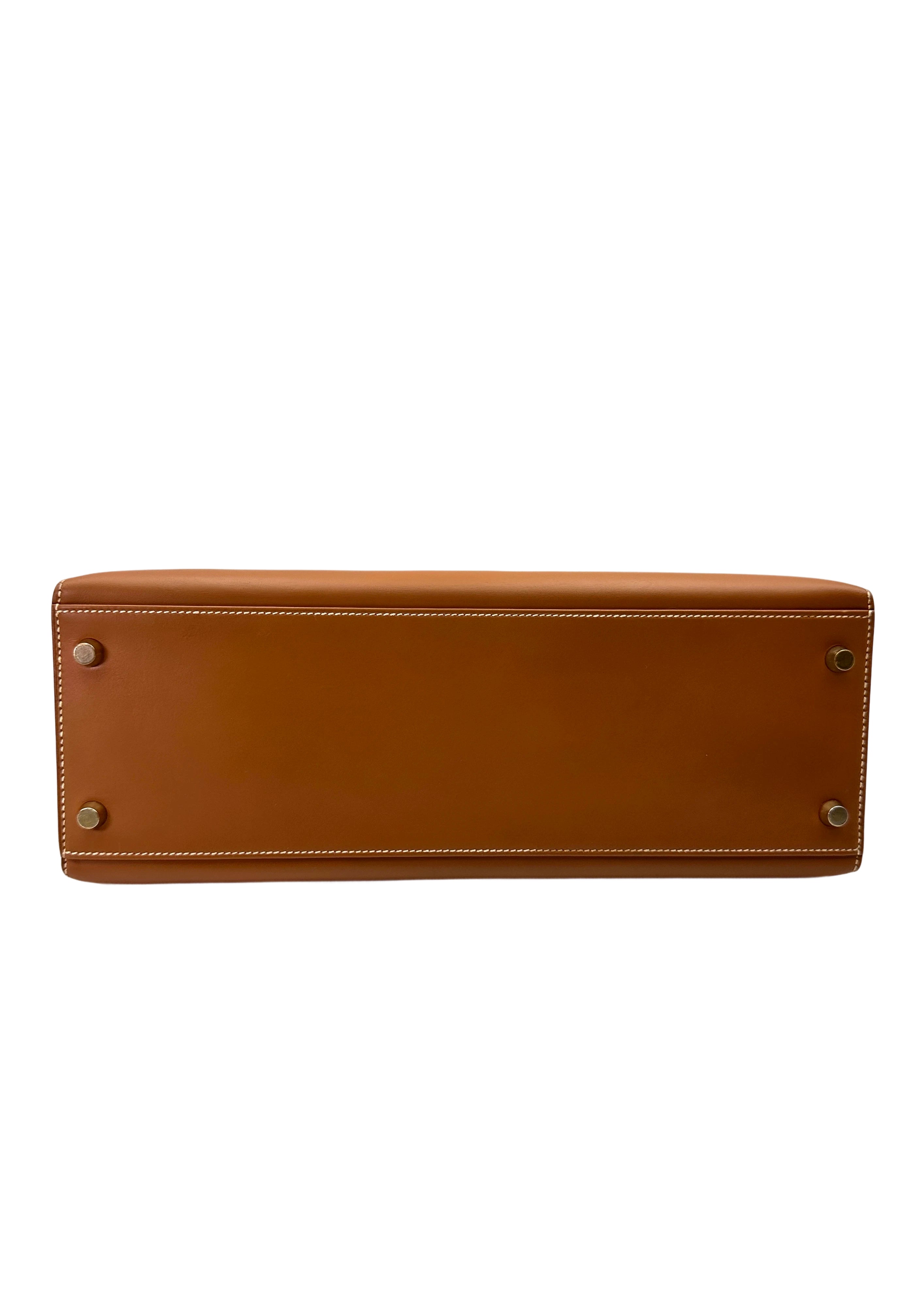 Hermes Kelly32 Brown Leather Top Handle Bag With Gold Hardware HR121