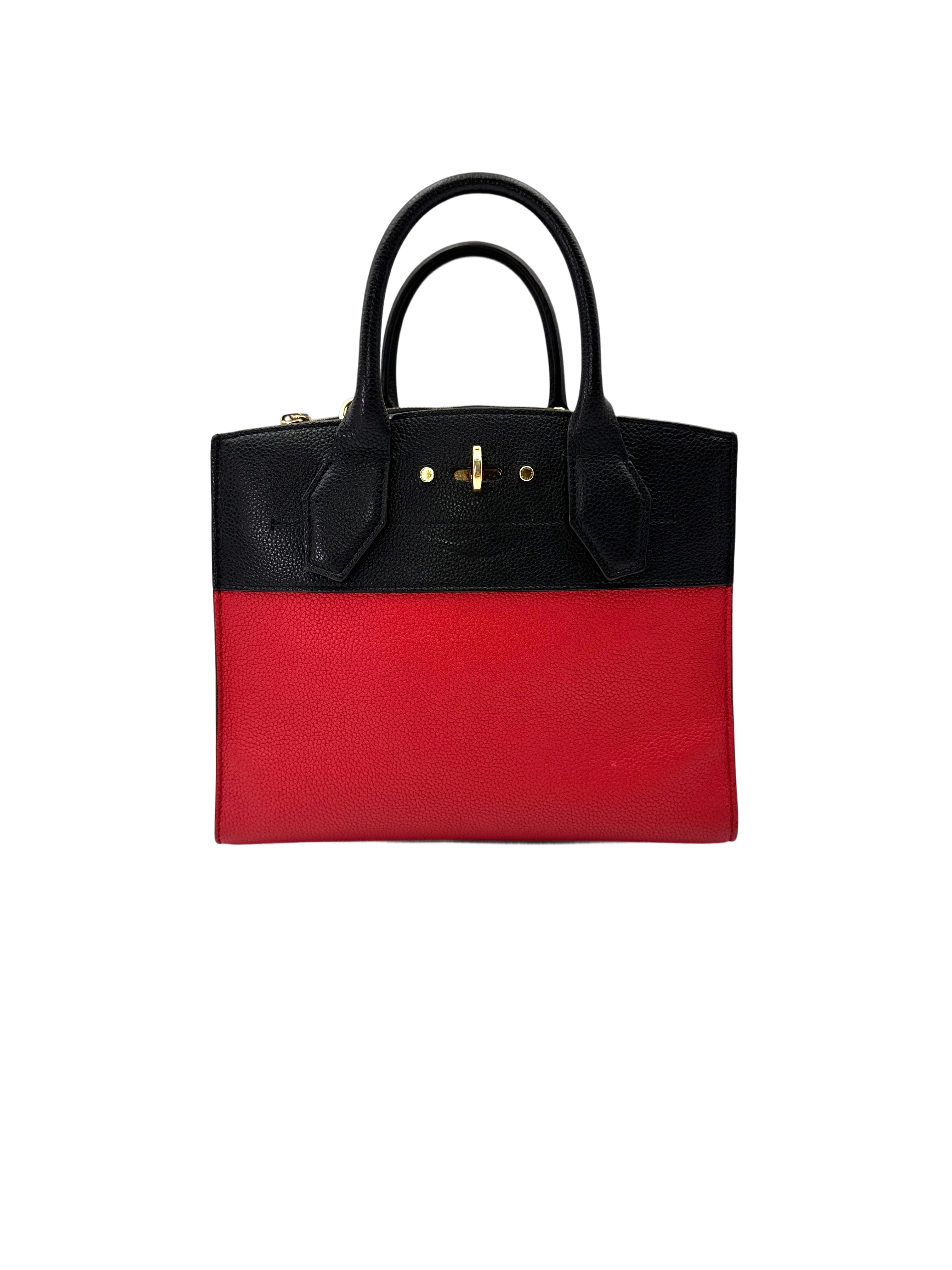 Louis Vuitton City Steamer Black/Red Grained Leather Handle Bag LV2939