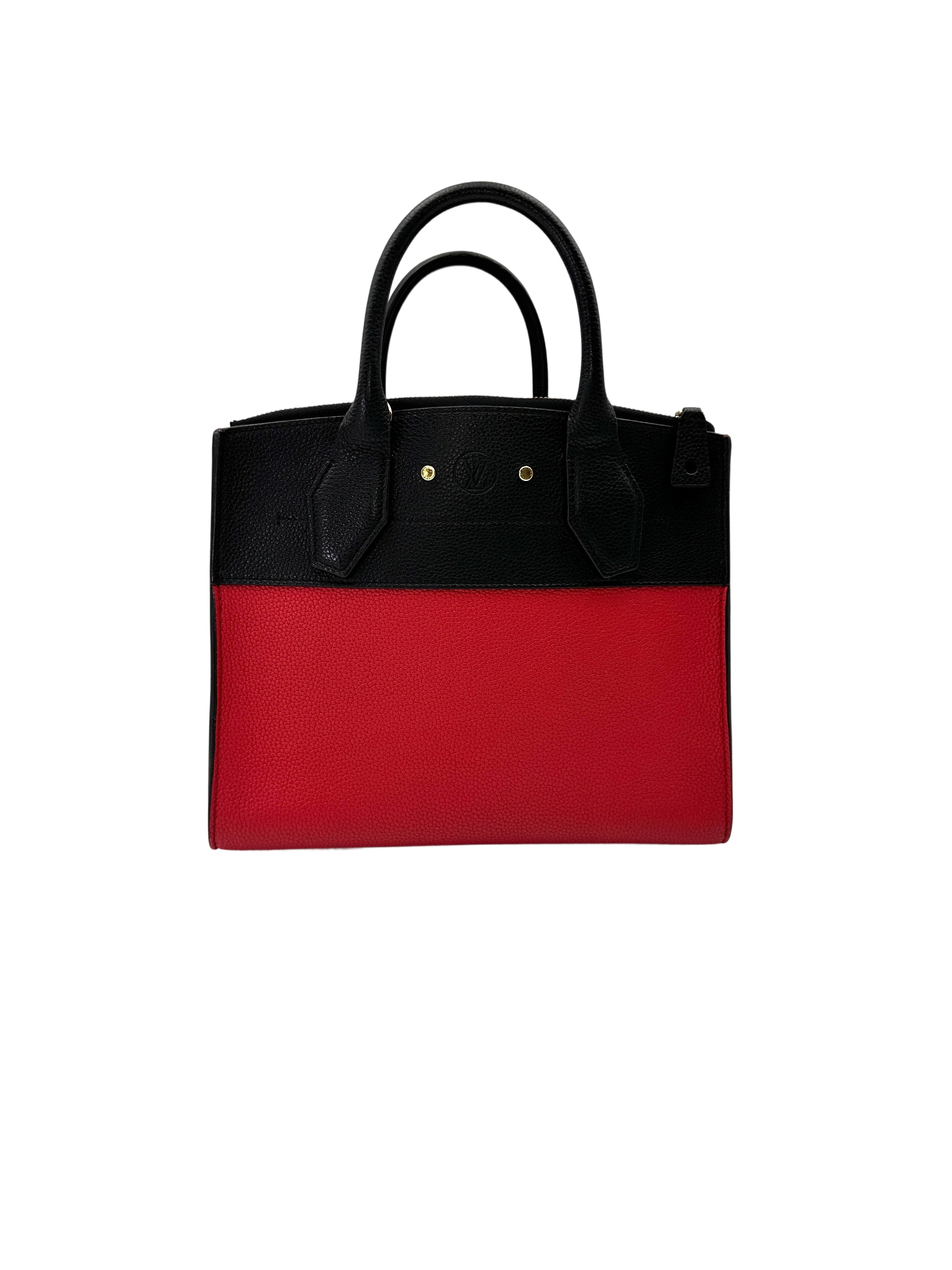 Louis Vuitton City Steamer Black/Red Grained Leather Handle Bag LV2939