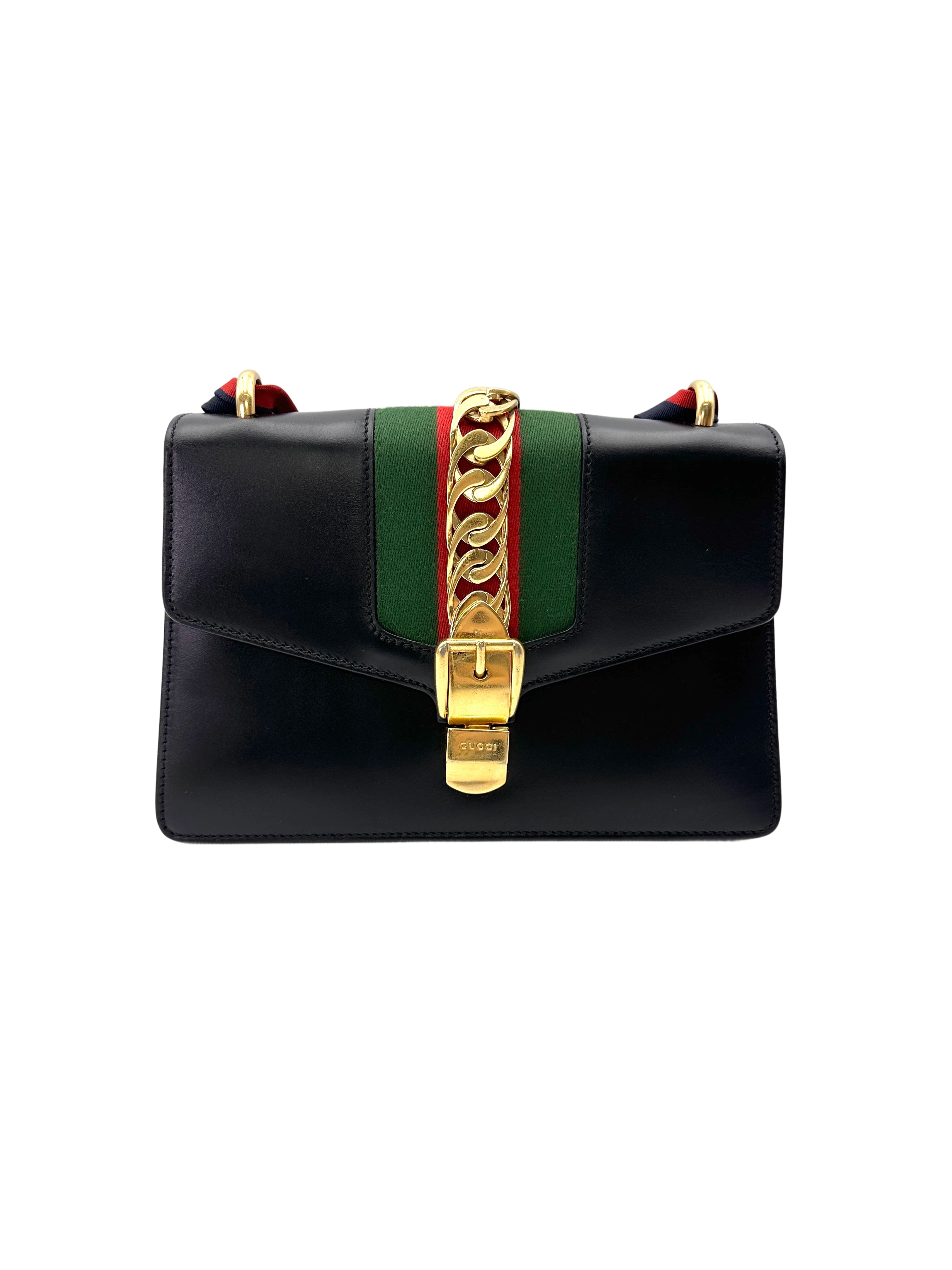 Gucci Sylvie Black Leather Shoulder Bag GG1202