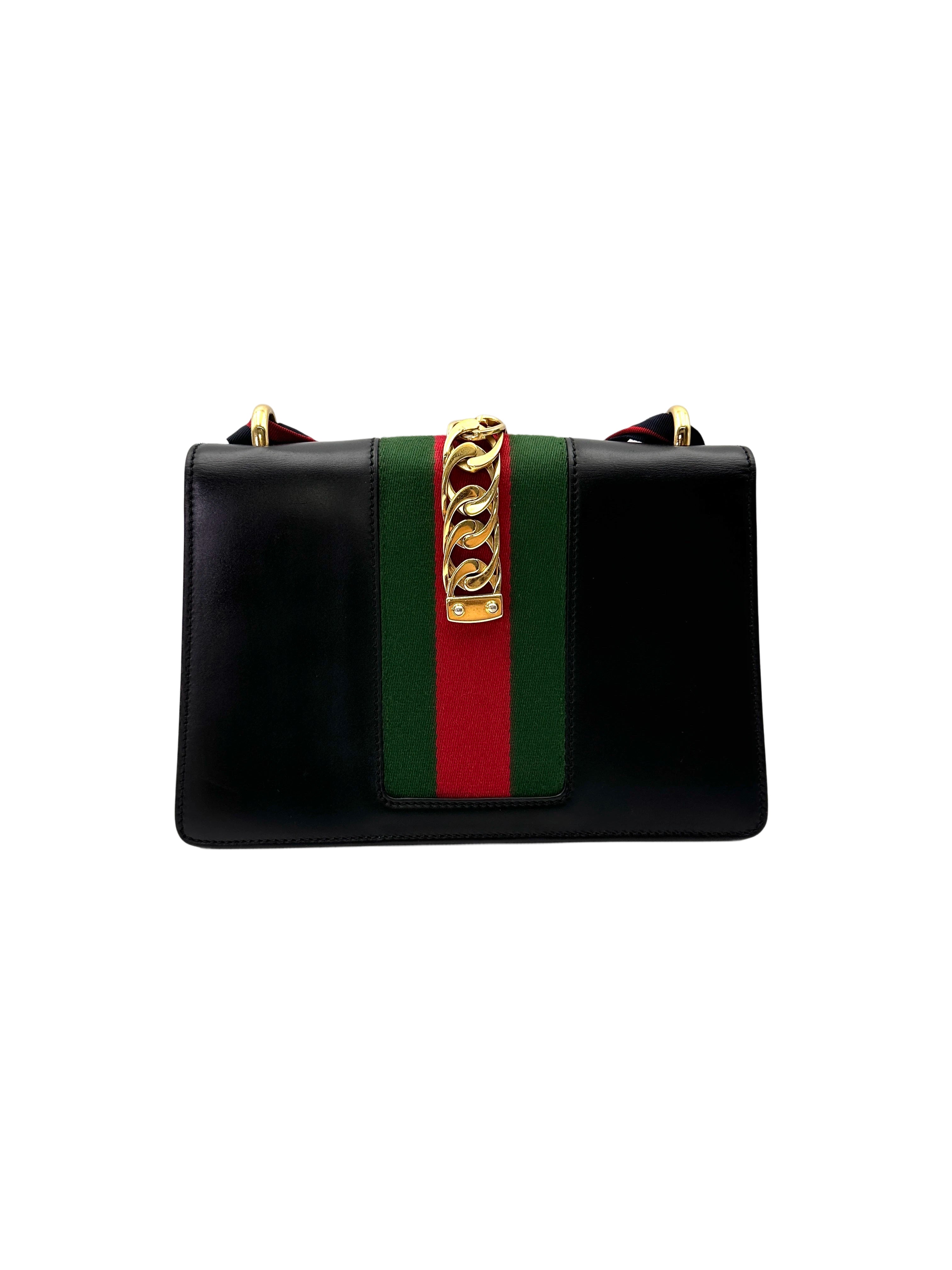 Gucci Sylvie Black Leather Shoulder Bag GG1202