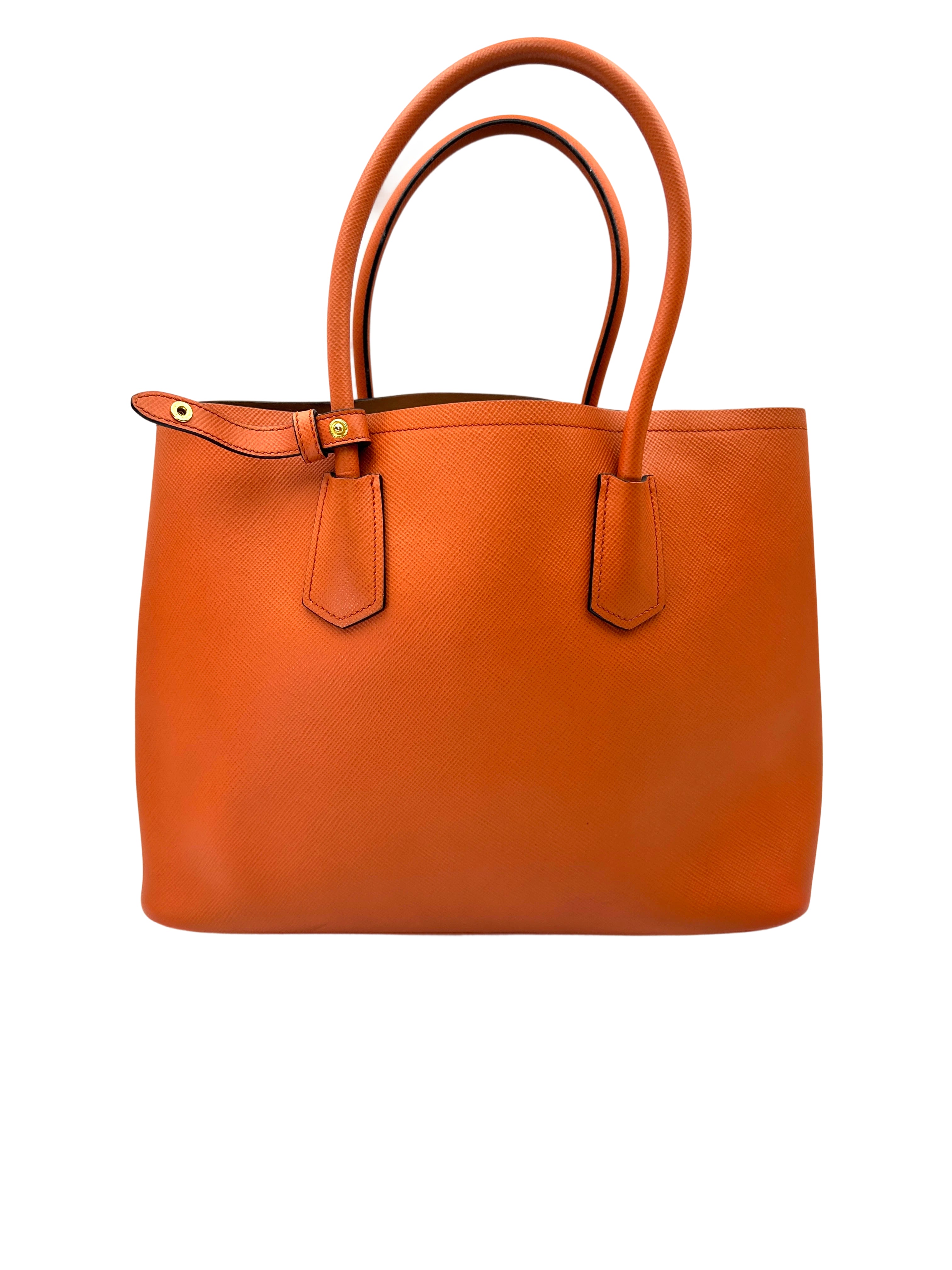 Prada Double Orange Saffiano Cuir Leather Handle Bag PR437