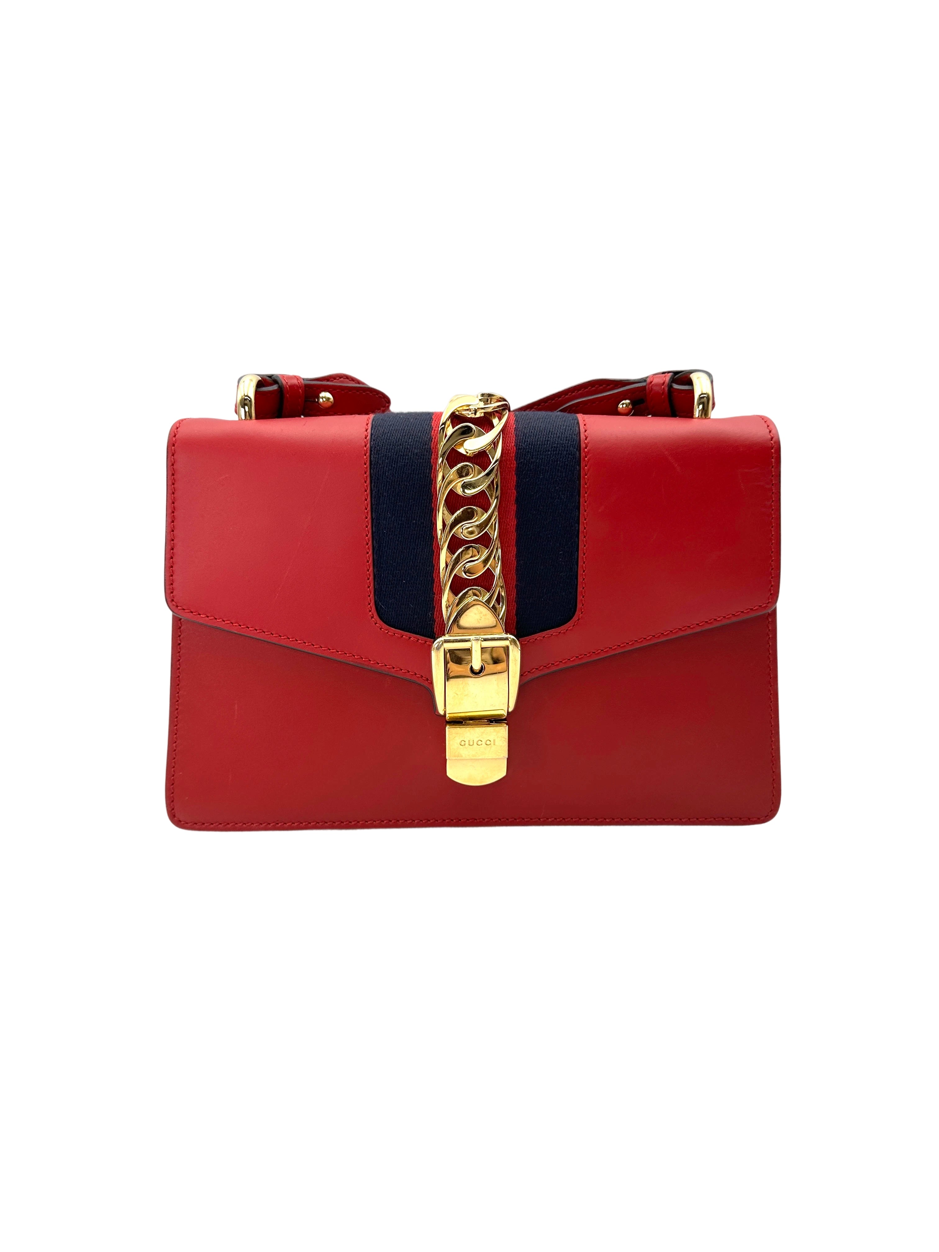 Gucci Sylvie Red Leather Medium Size Shoulder Bag GG1205