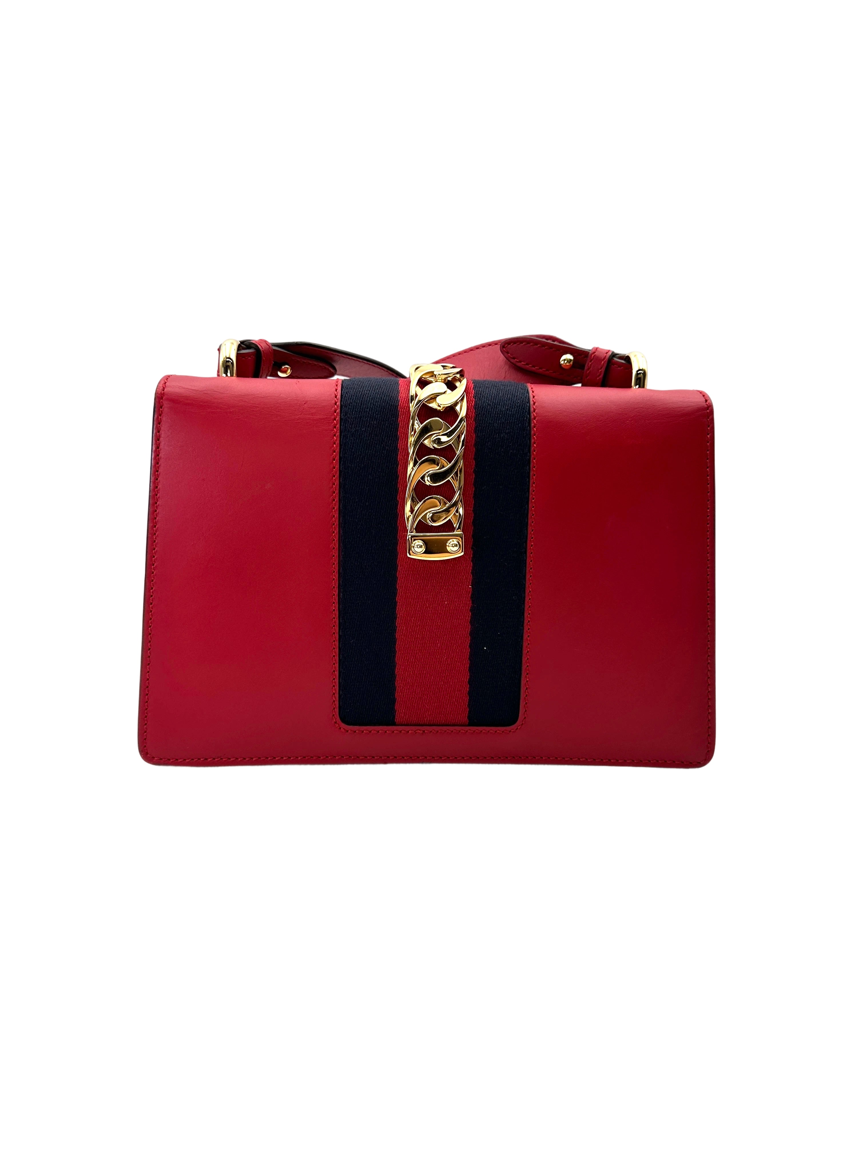 Gucci Sylvie Red Leather Medium Size Shoulder Bag GG1205