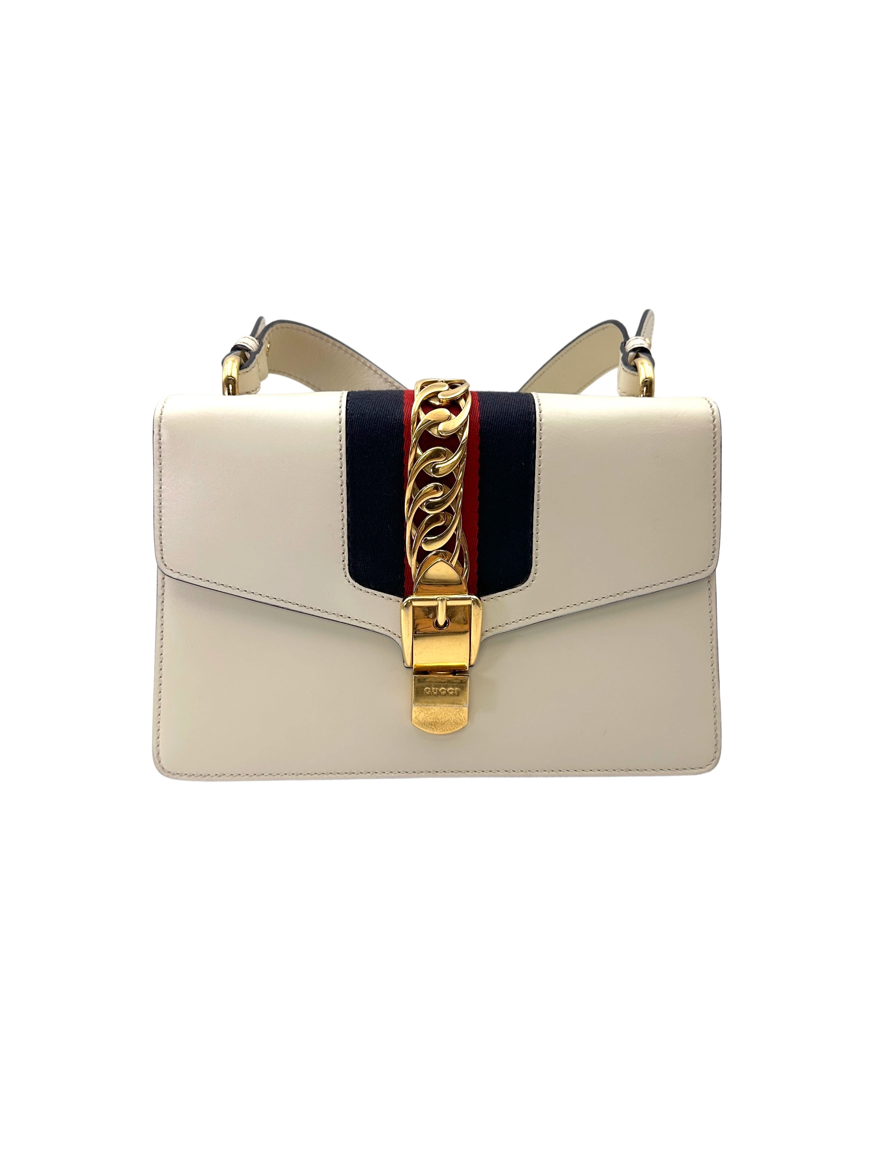 Gucci Sylvie White Leather Medium Size Shoulder Bag GG1206