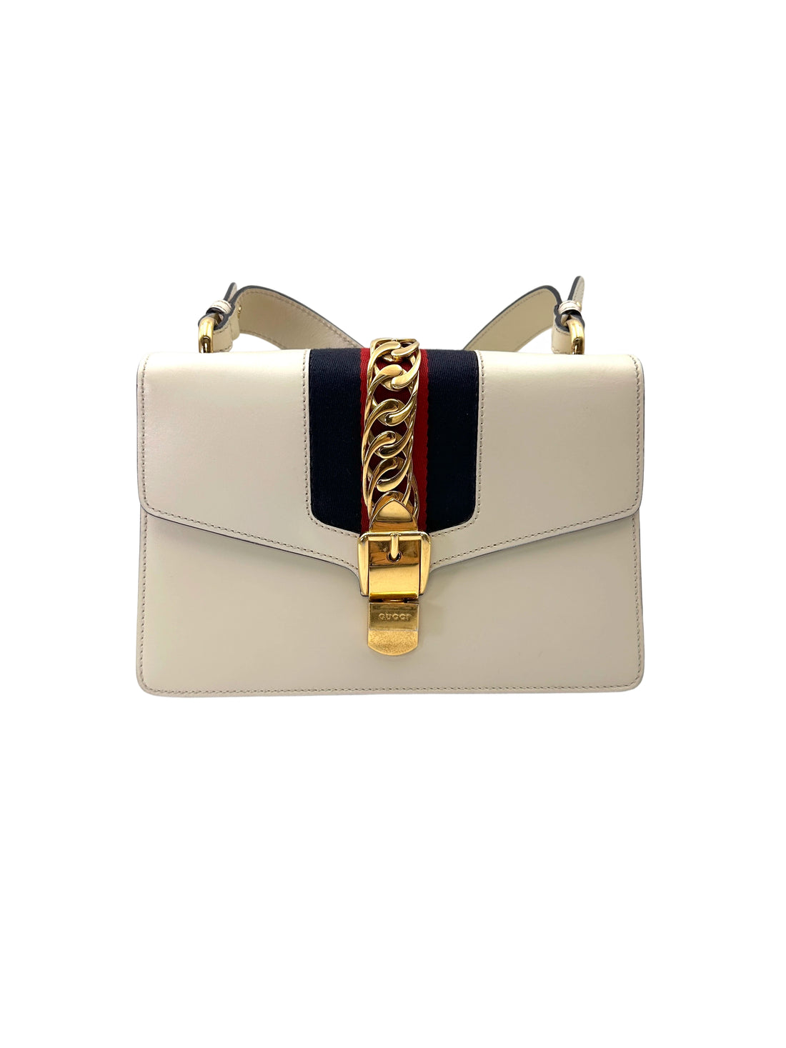 Gucci Sylvie White Leather Medium Size Shoulder Bag GG1206