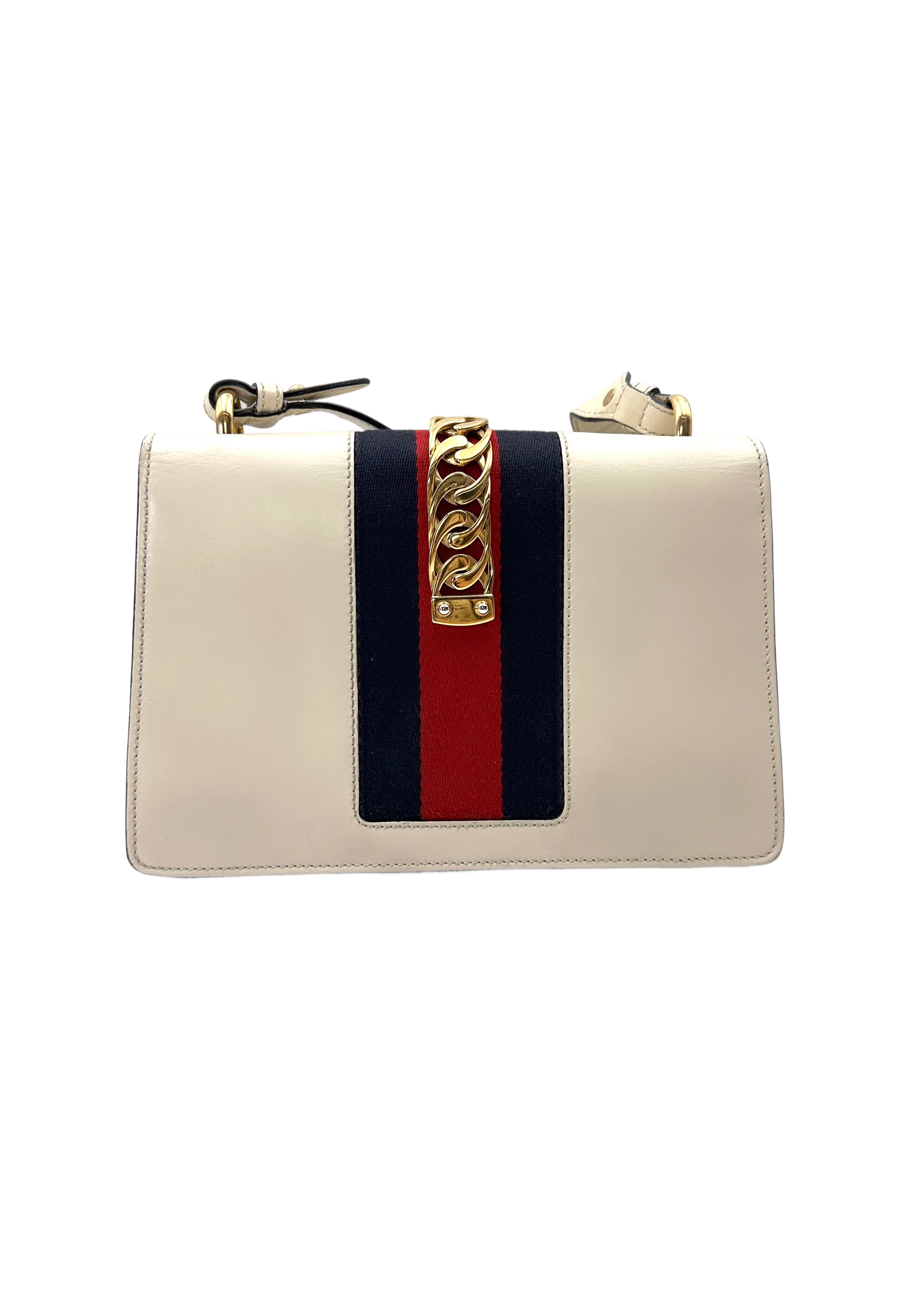 Gucci Sylvie White Leather Medium Size Shoulder Bag GG1206