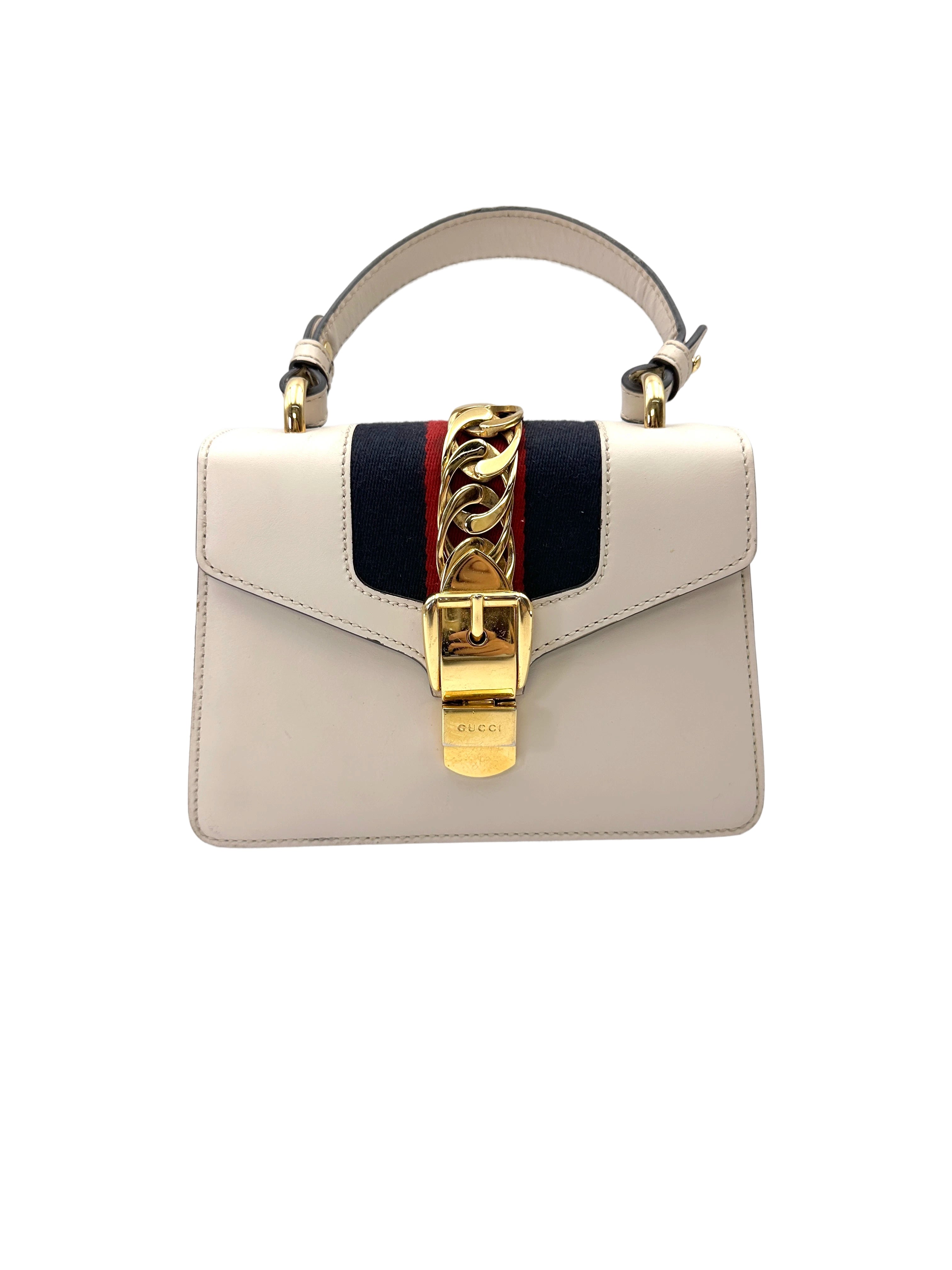 Gucci Sylvie White Leather Top Handle Bag GG1207