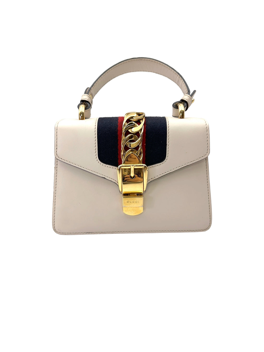 Gucci Sylvie White Leather Top Handle Bag GG1207