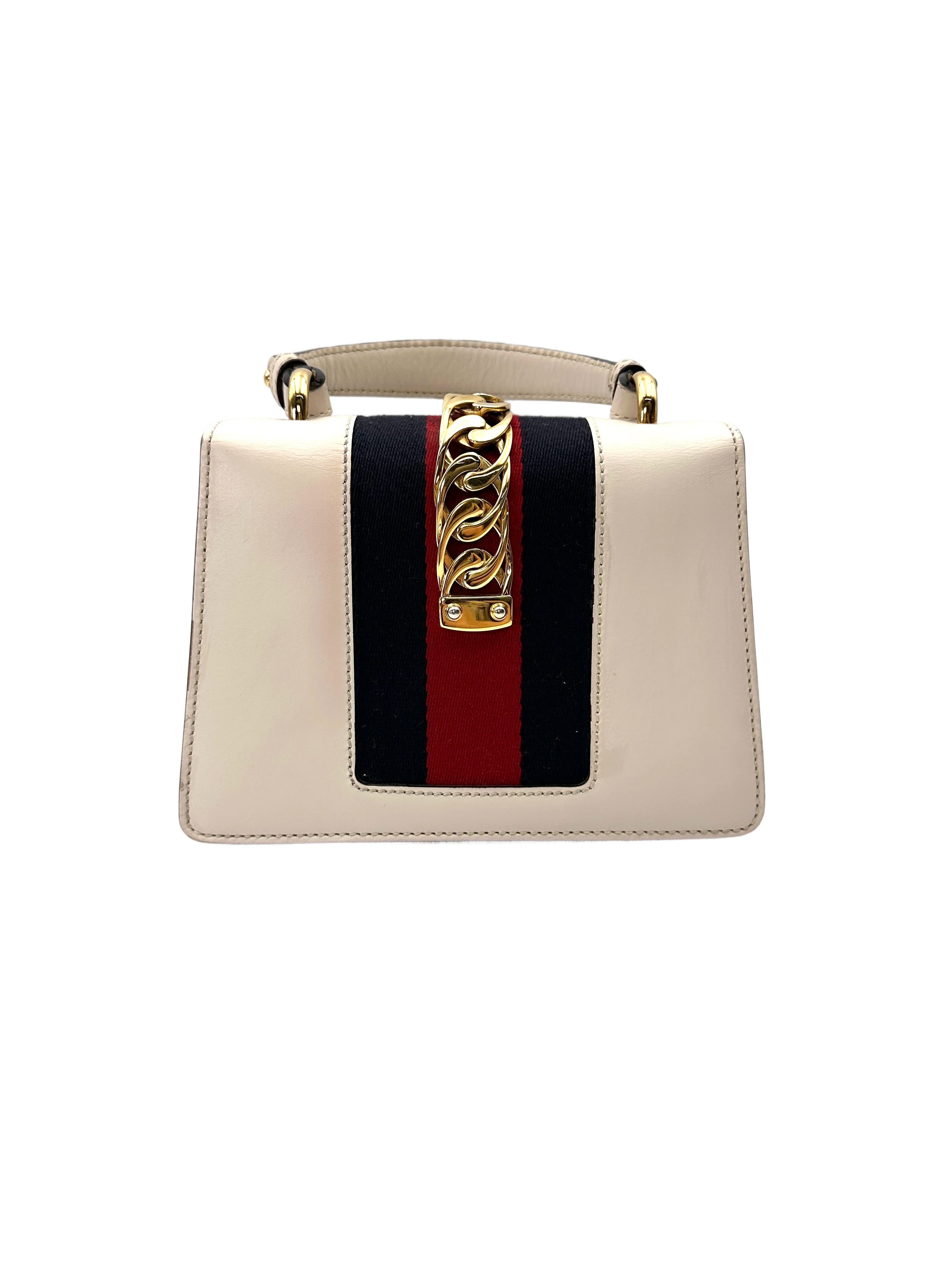 Gucci Sylvie White Leather Top Handle Bag GG1207
