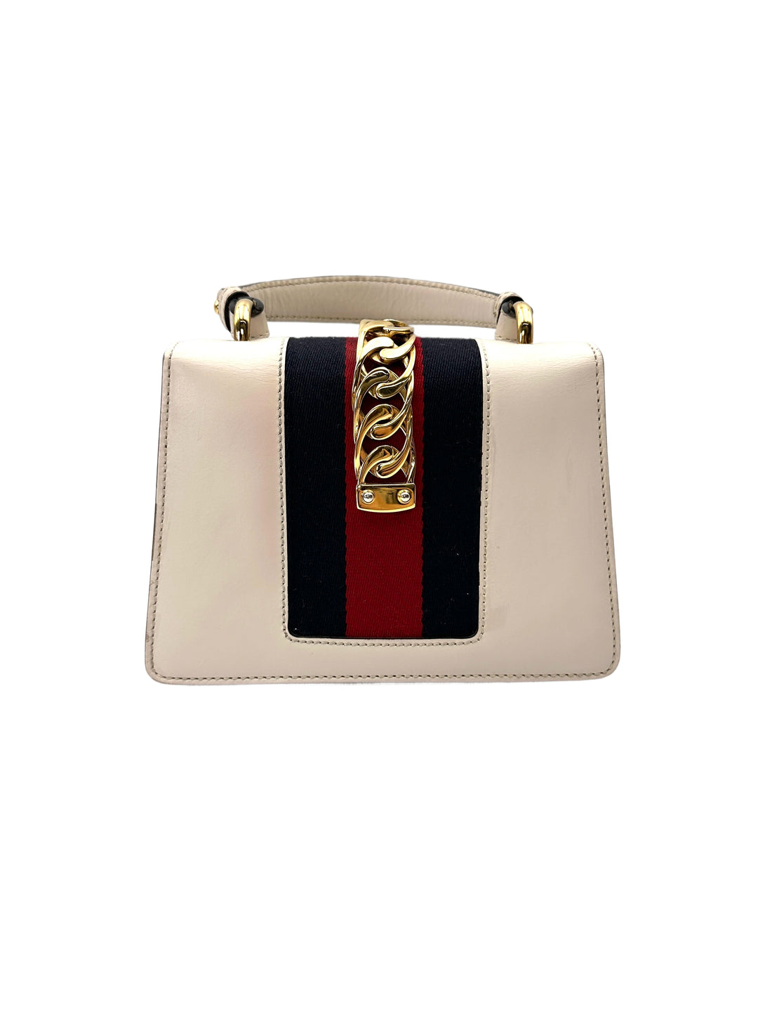 Gucci Sylvie White Leather Top Handle Bag GG1207