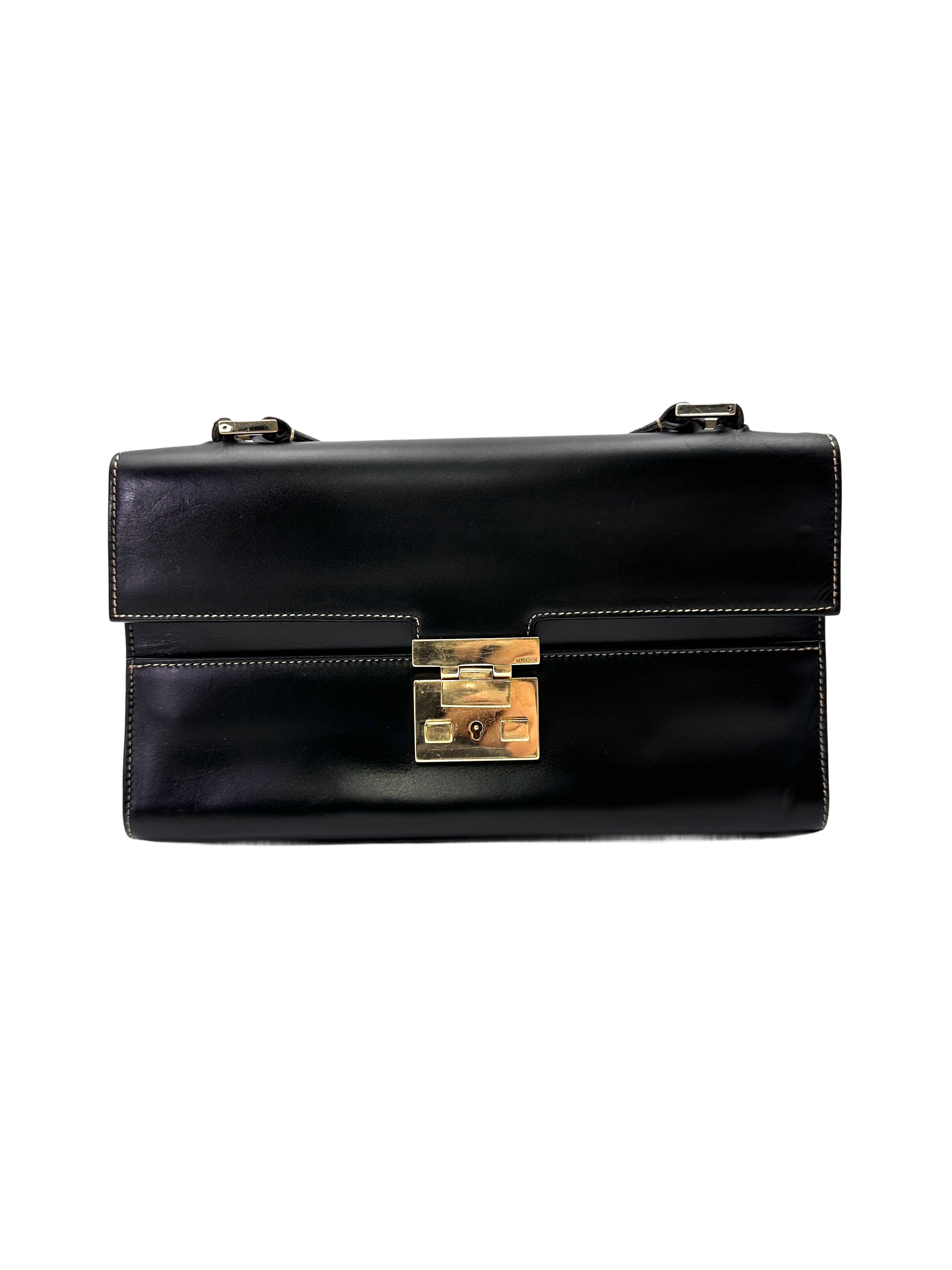 Gucci Padlock Black Leather Top Handle Bag GG1208