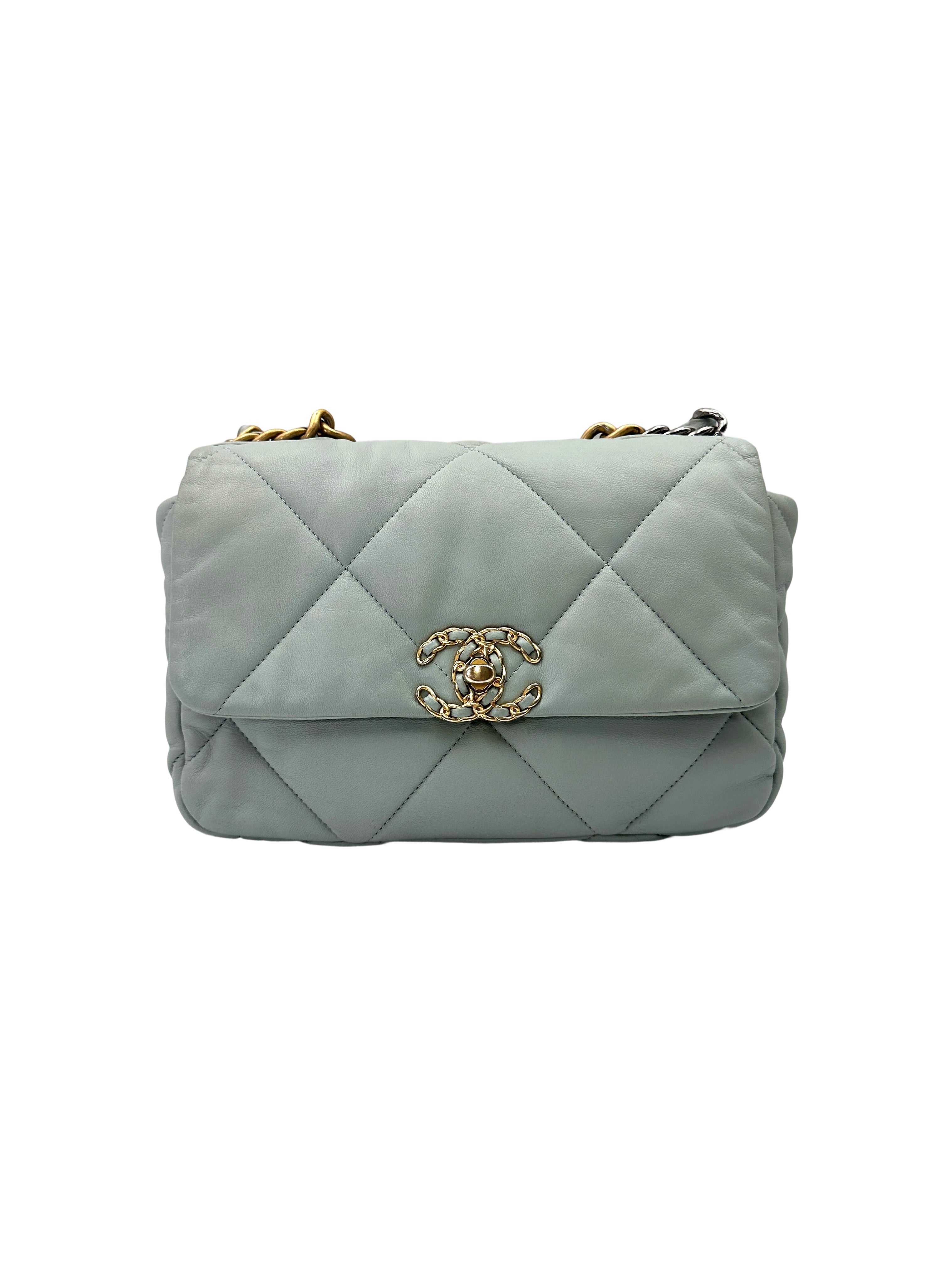 Chanel 19Bag Light Blue Quilted Lambskin Flap Bag With Gold Buckle(J5***HC) CC2107