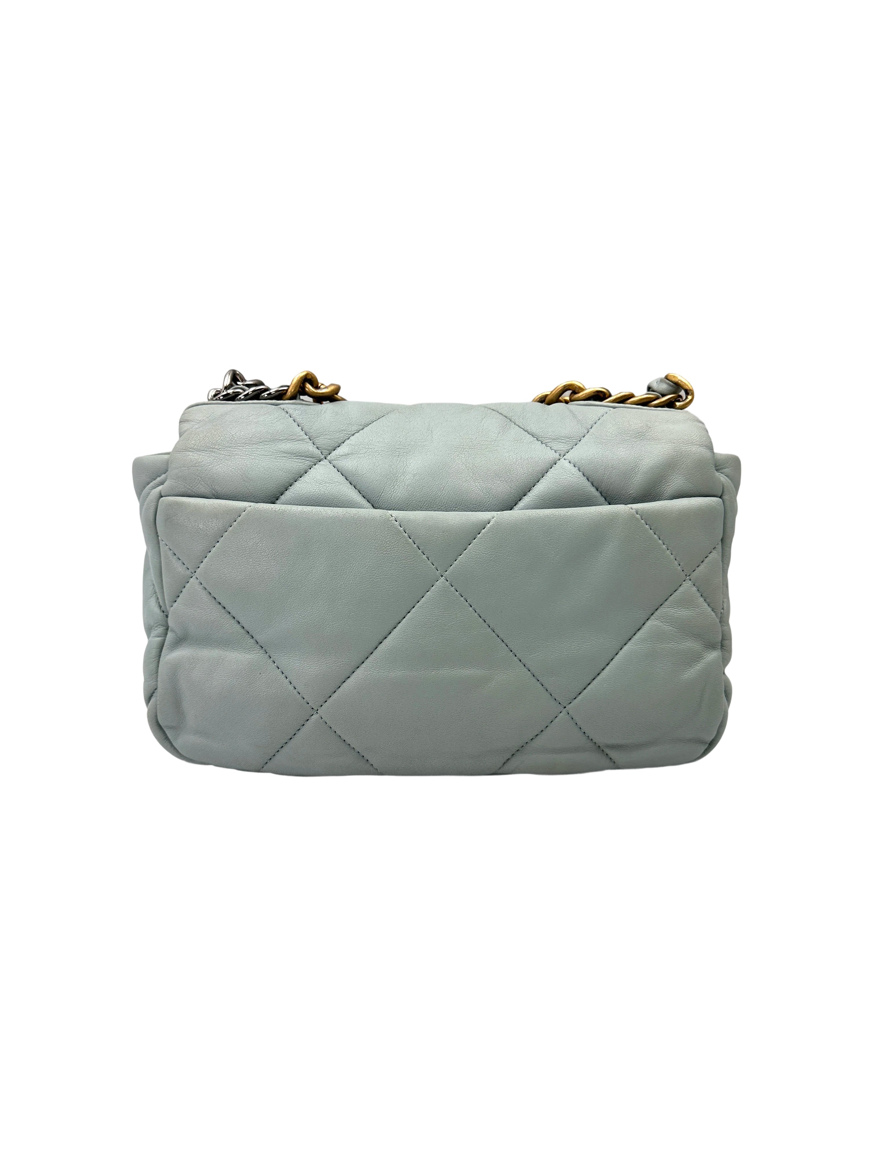 Chanel 19Bag Light Blue Quilted Lambskin Flap Bag With Gold Buckle(J5***HC) CC2107