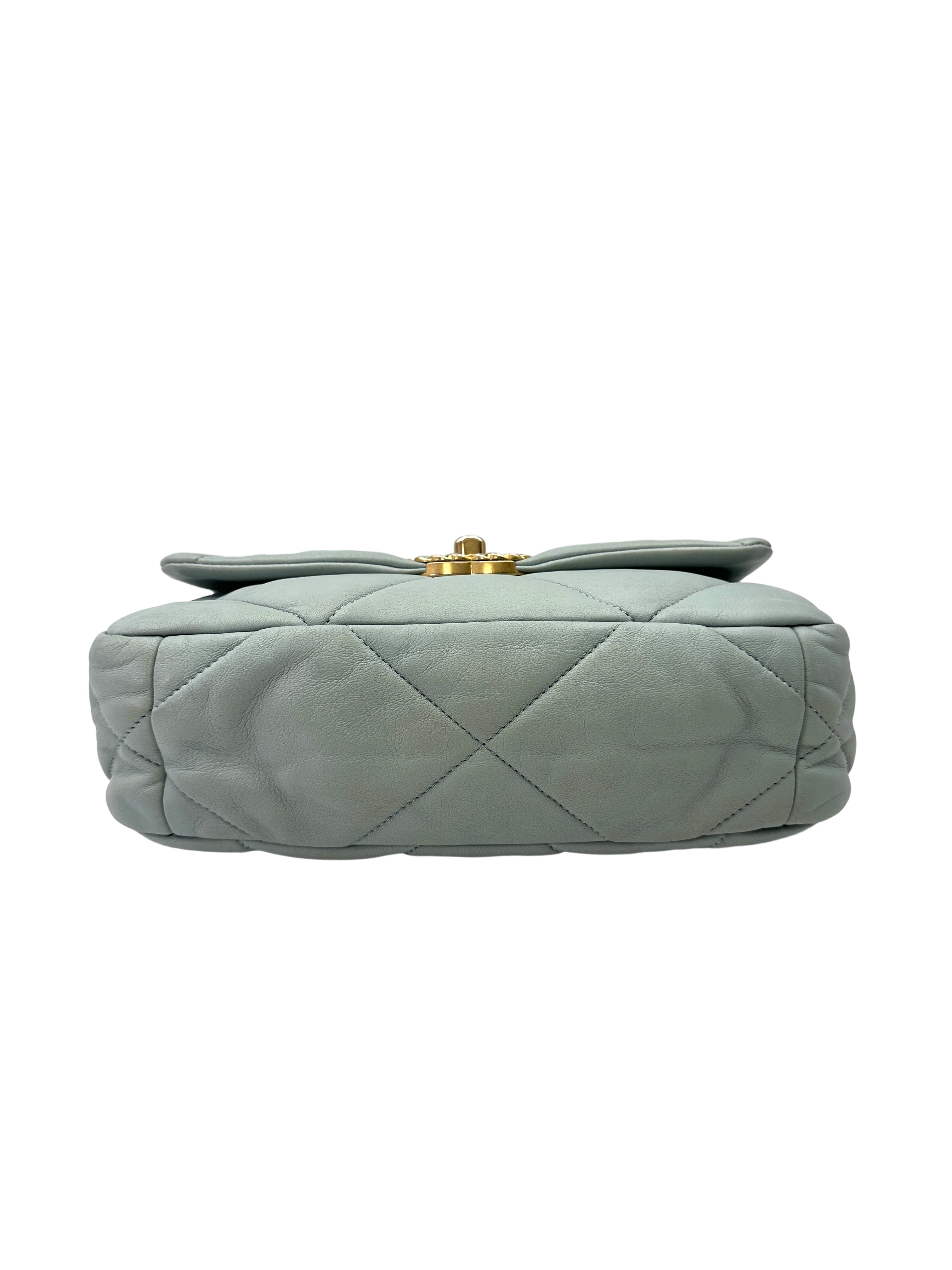 Chanel 19Bag Light Blue Quilted Lambskin Flap Bag With Gold Buckle(J5***HC) CC2107