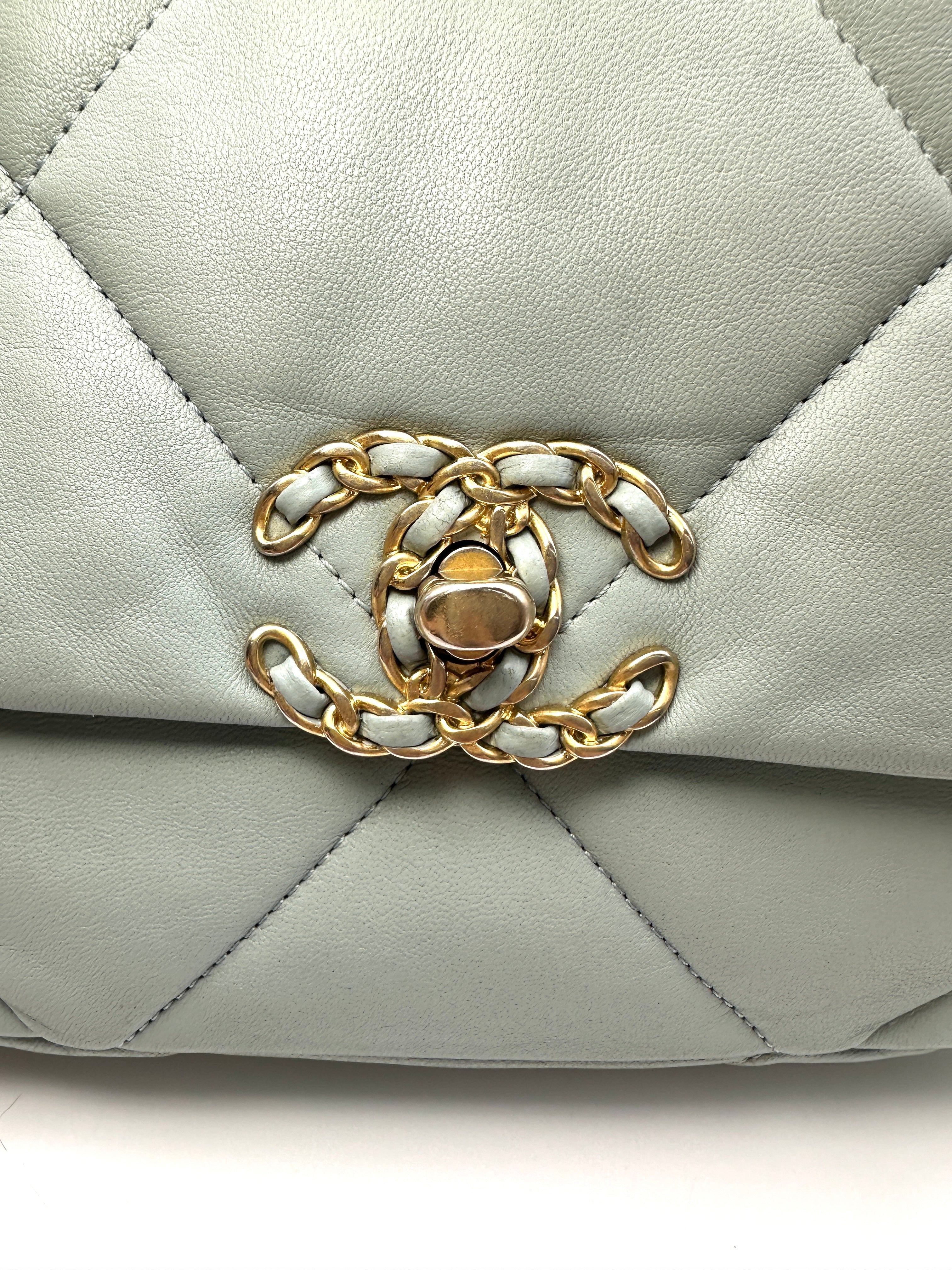 Chanel 19Bag Light Blue Quilted Lambskin Flap Bag With Gold Buckle(J5***HC) CC2107