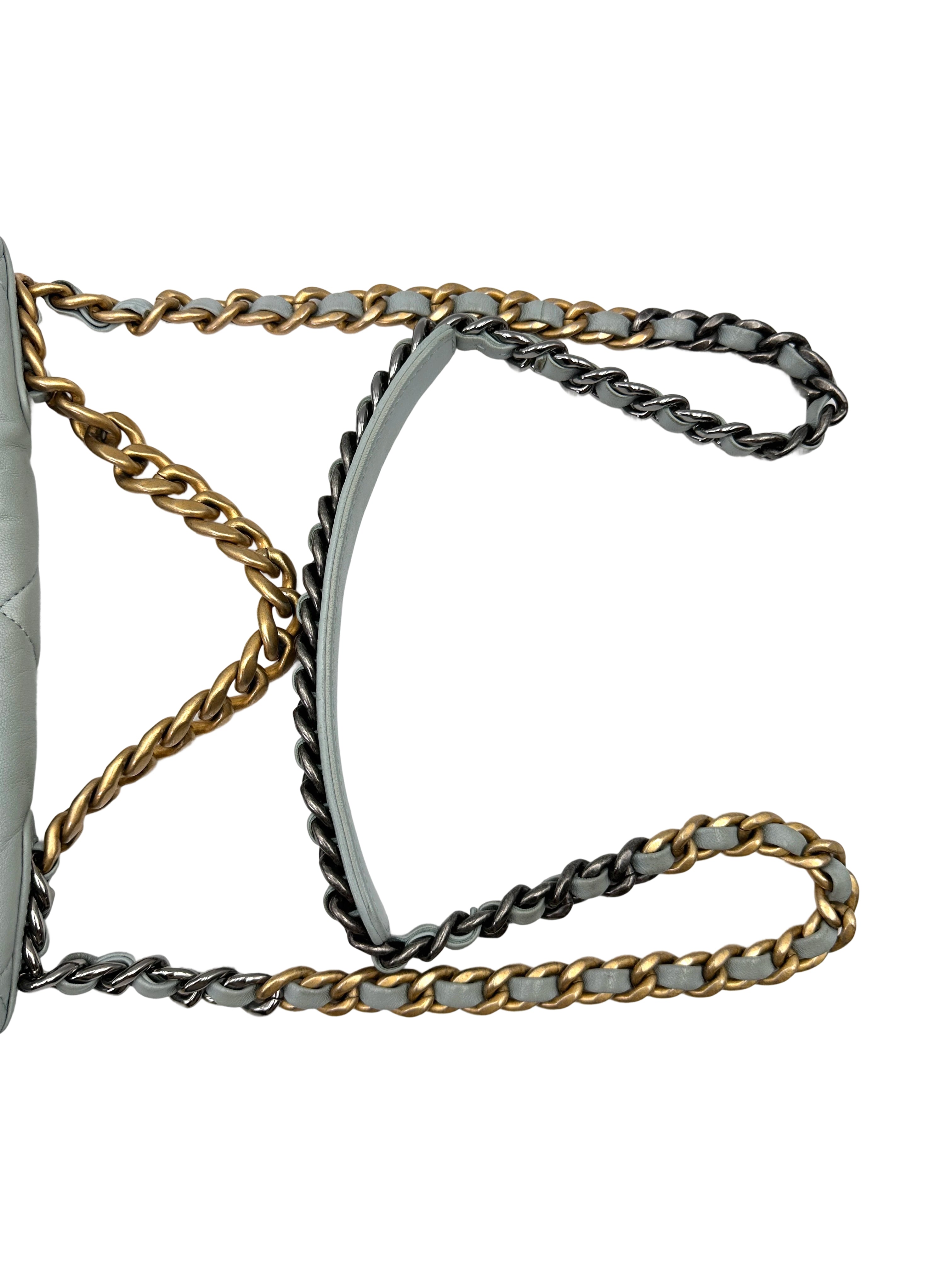 Chanel 19Bag Light Blue Quilted Lambskin Flap Bag With Gold Buckle(J5***HC) CC2107