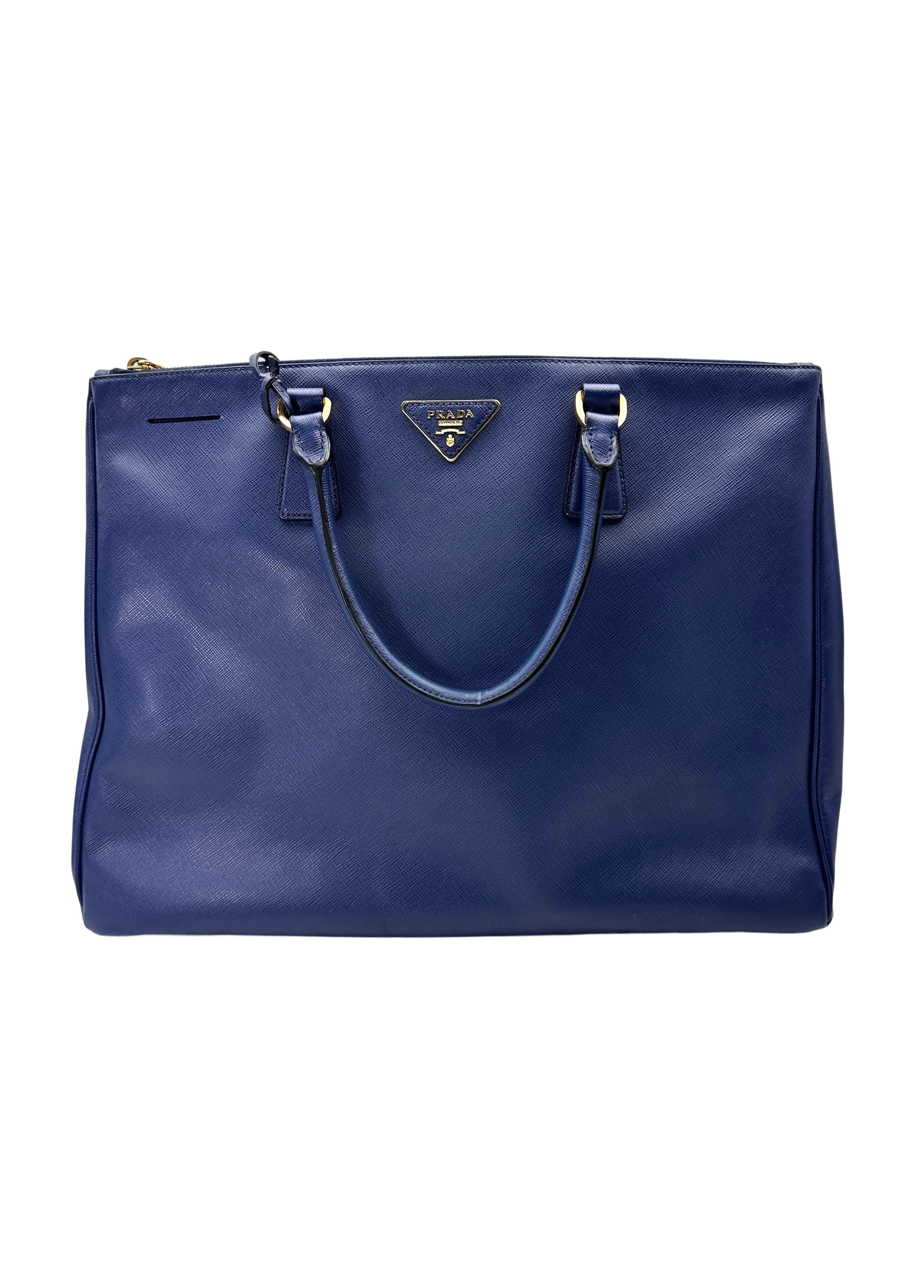 Prada Galleria Blue Saffiano Leather Handle Bag PR438