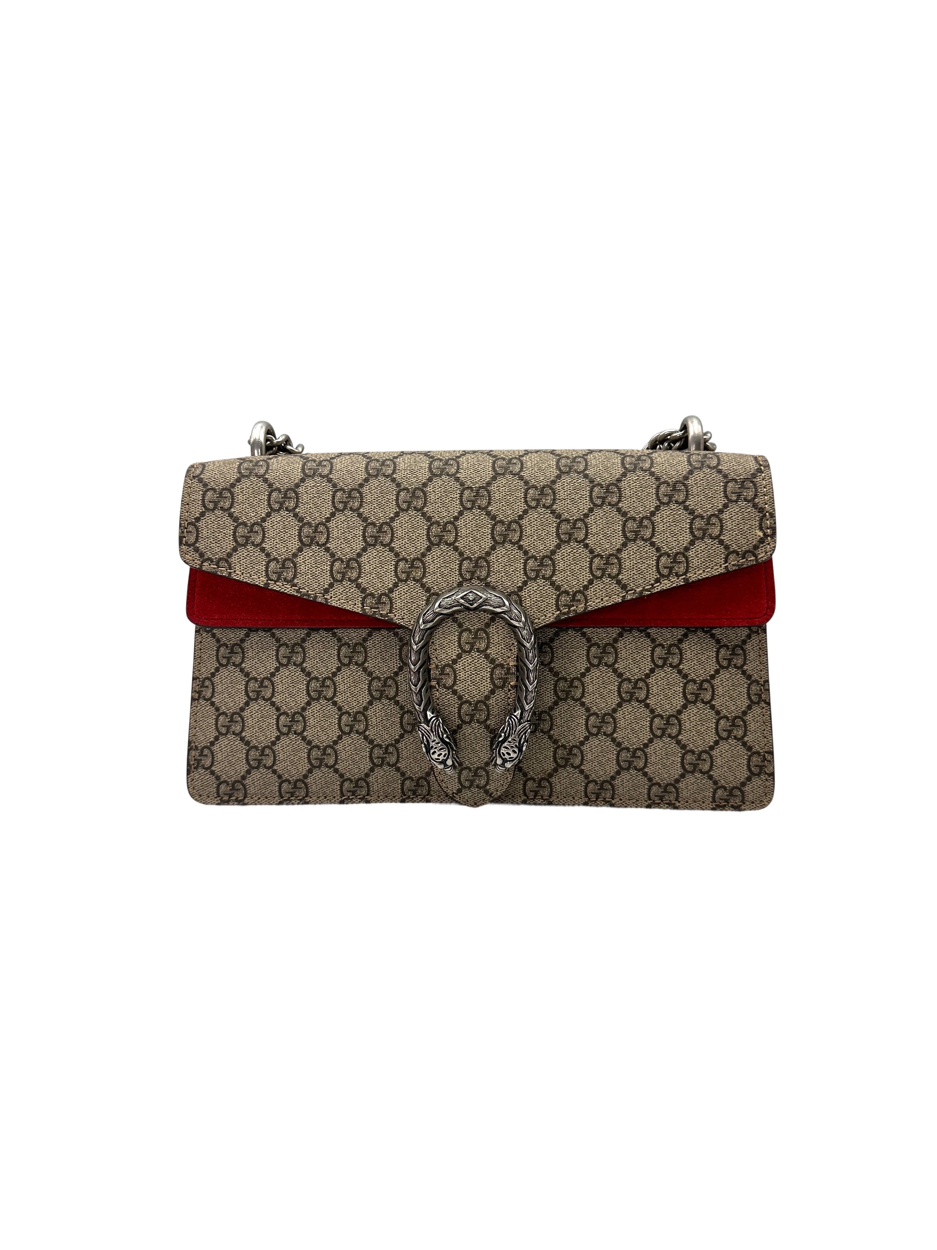Gucci Dionysus GG Supreme Canvas Medium Size Shoulder Bag With Red Tirm GG1210