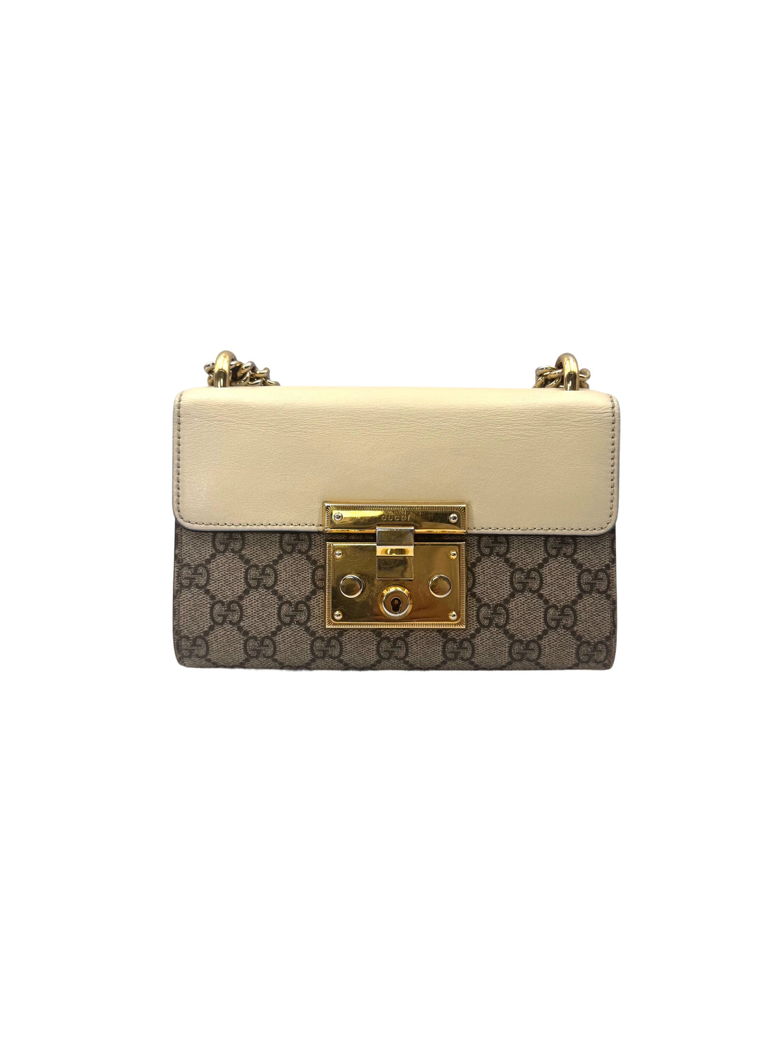 Gucci Padlock GG Canvas & White Leather Shoulder Bag GG1215