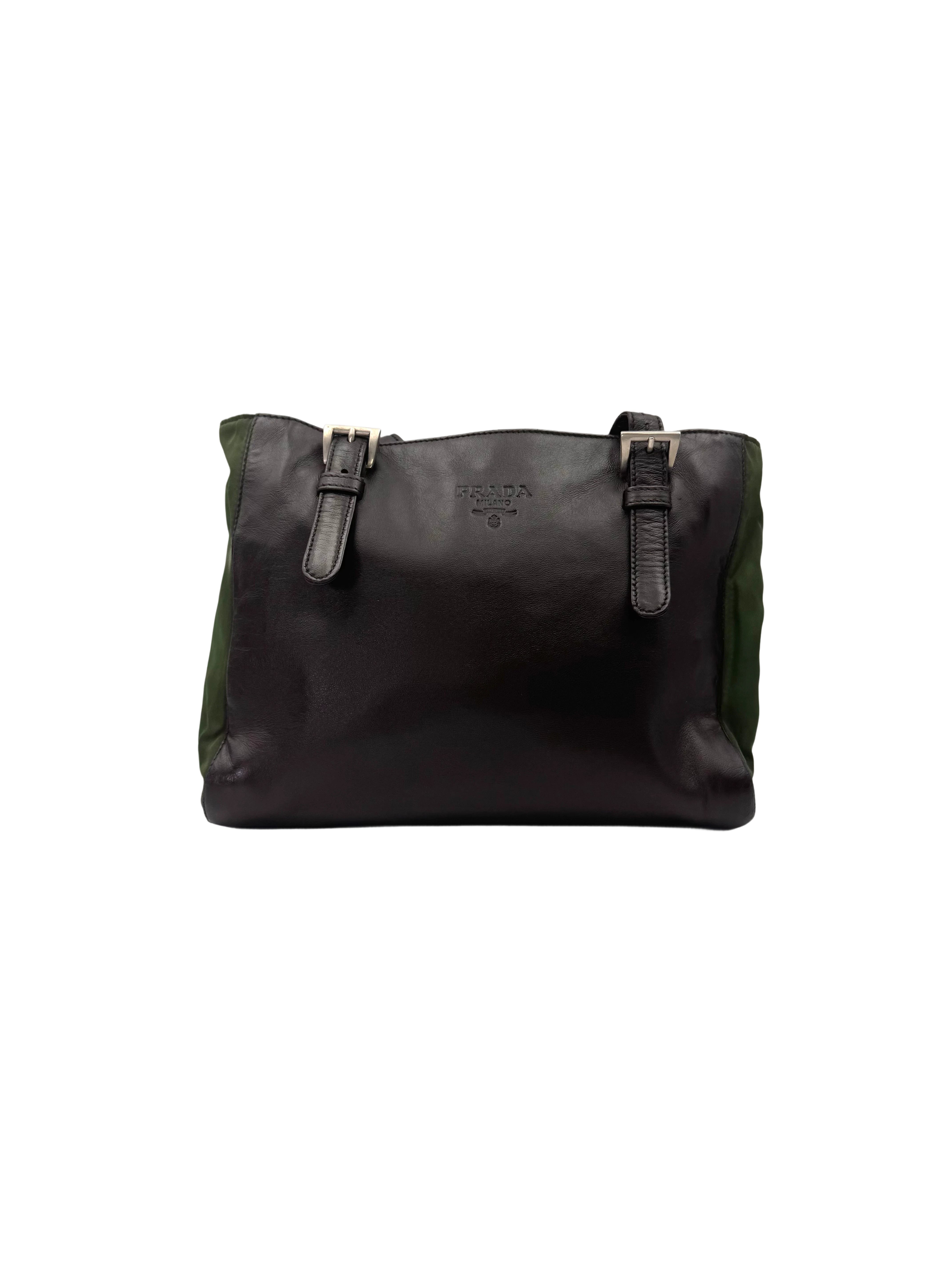 Prada Brown/Green Nappa Leather Handle Bag PR439