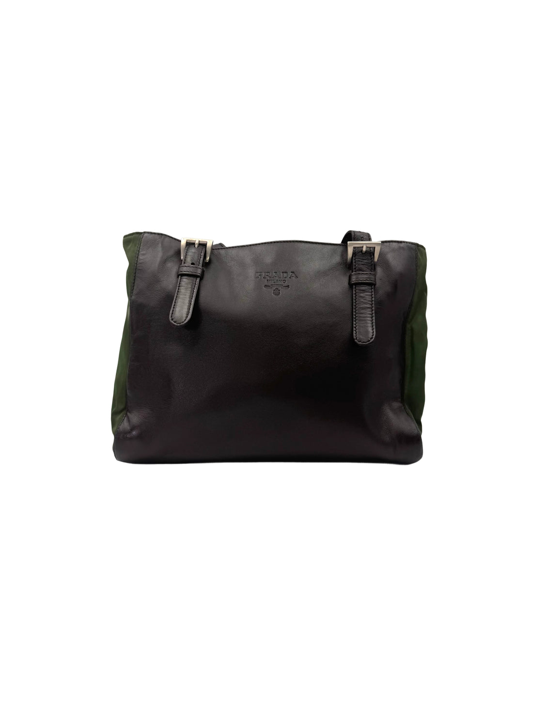 Prada Brown/Green Nappa Leather Handle Bag PR439
