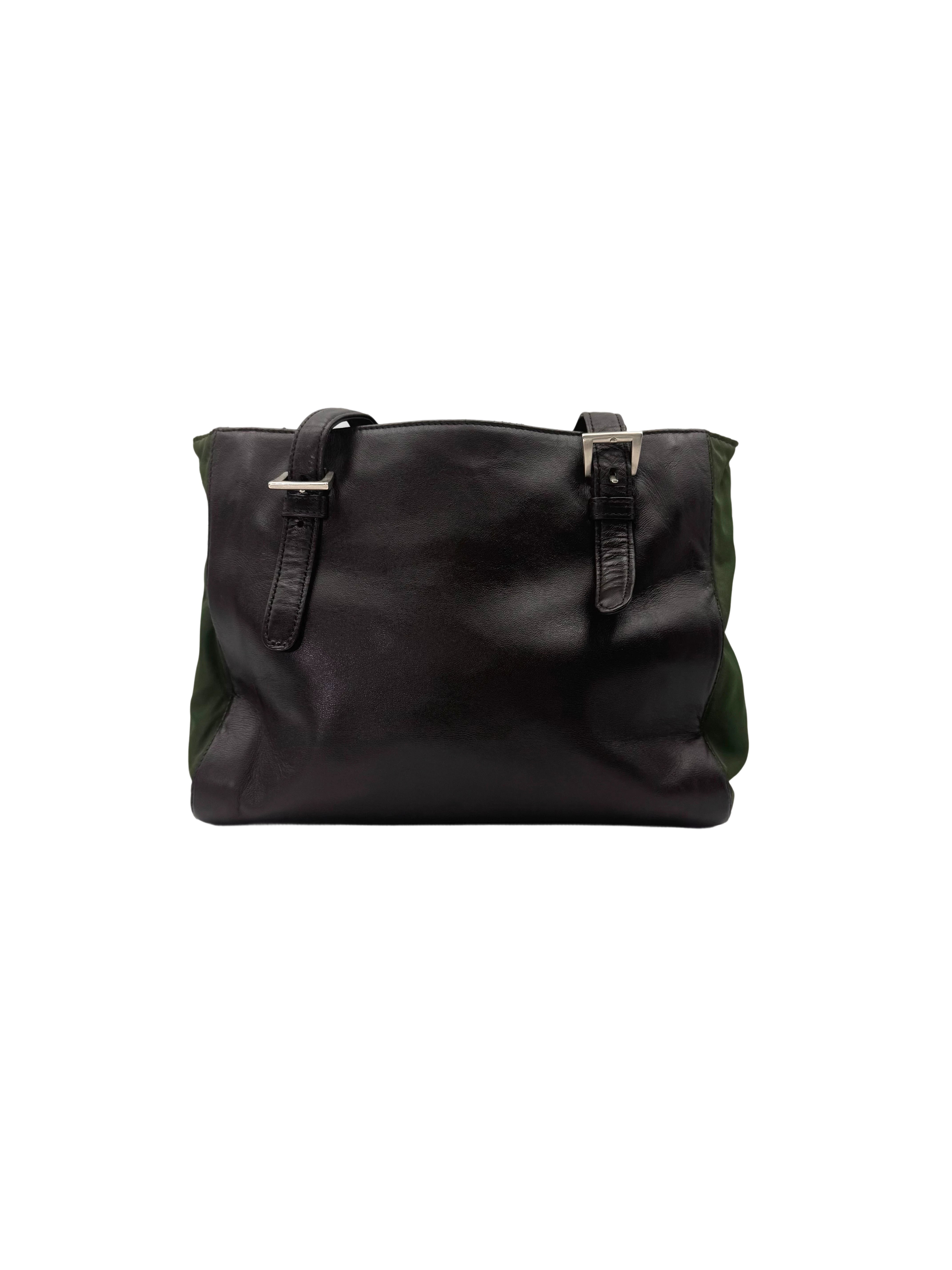 Prada Brown/Green Nappa Leather Handle Bag PR439