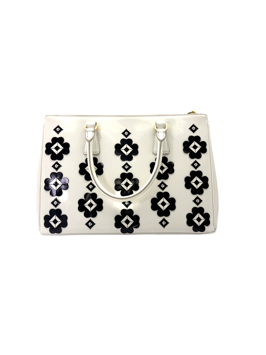 Prada Galleria White Saffiano Leather Flower Applique Handle Bag PR442