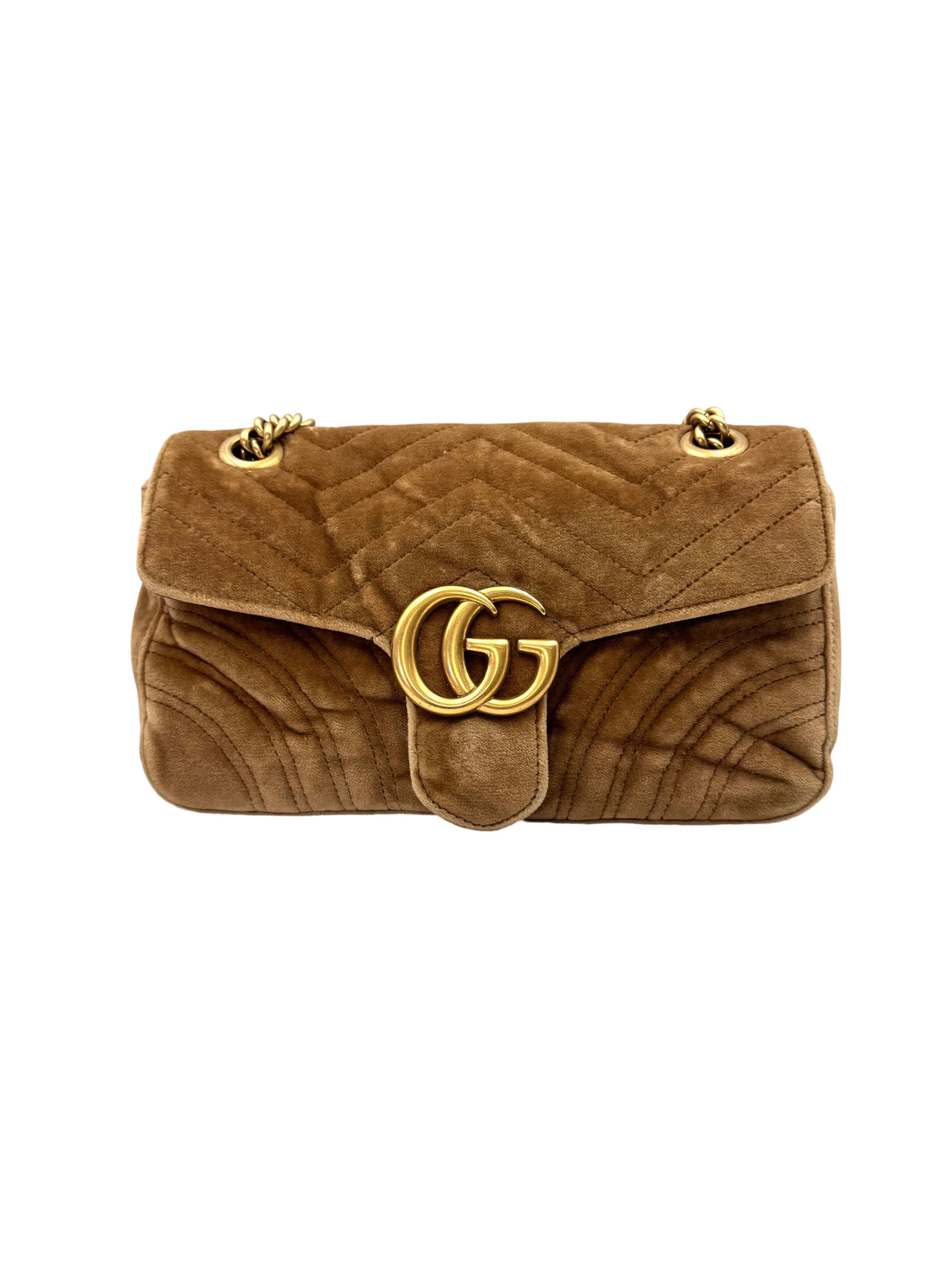 Gucci GG Marmont Beige Velvet Medium Size Shoulder Bag GG1229