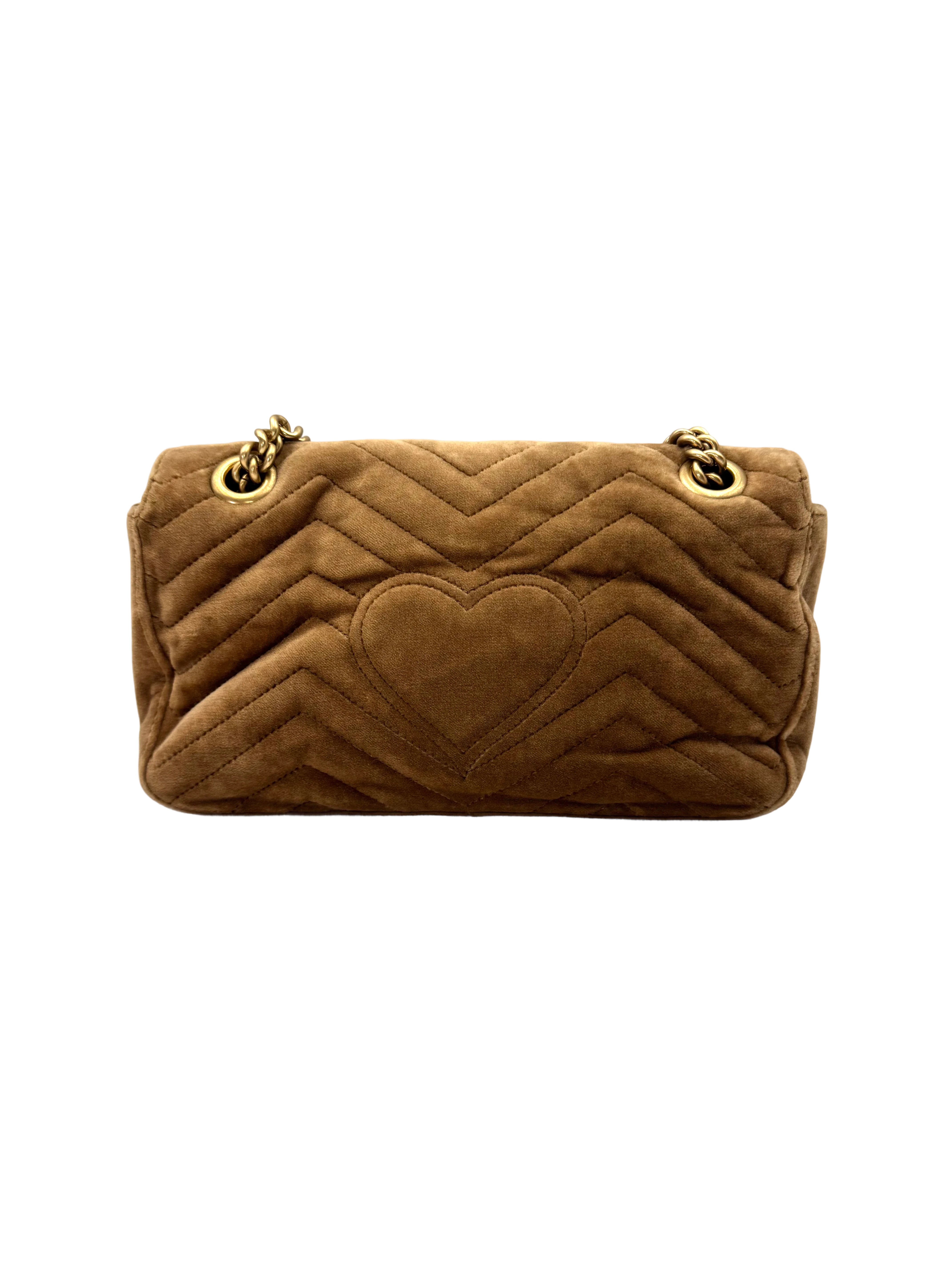 Gucci GG Marmont Beige Velvet Medium Size Shoulder Bag GG1229