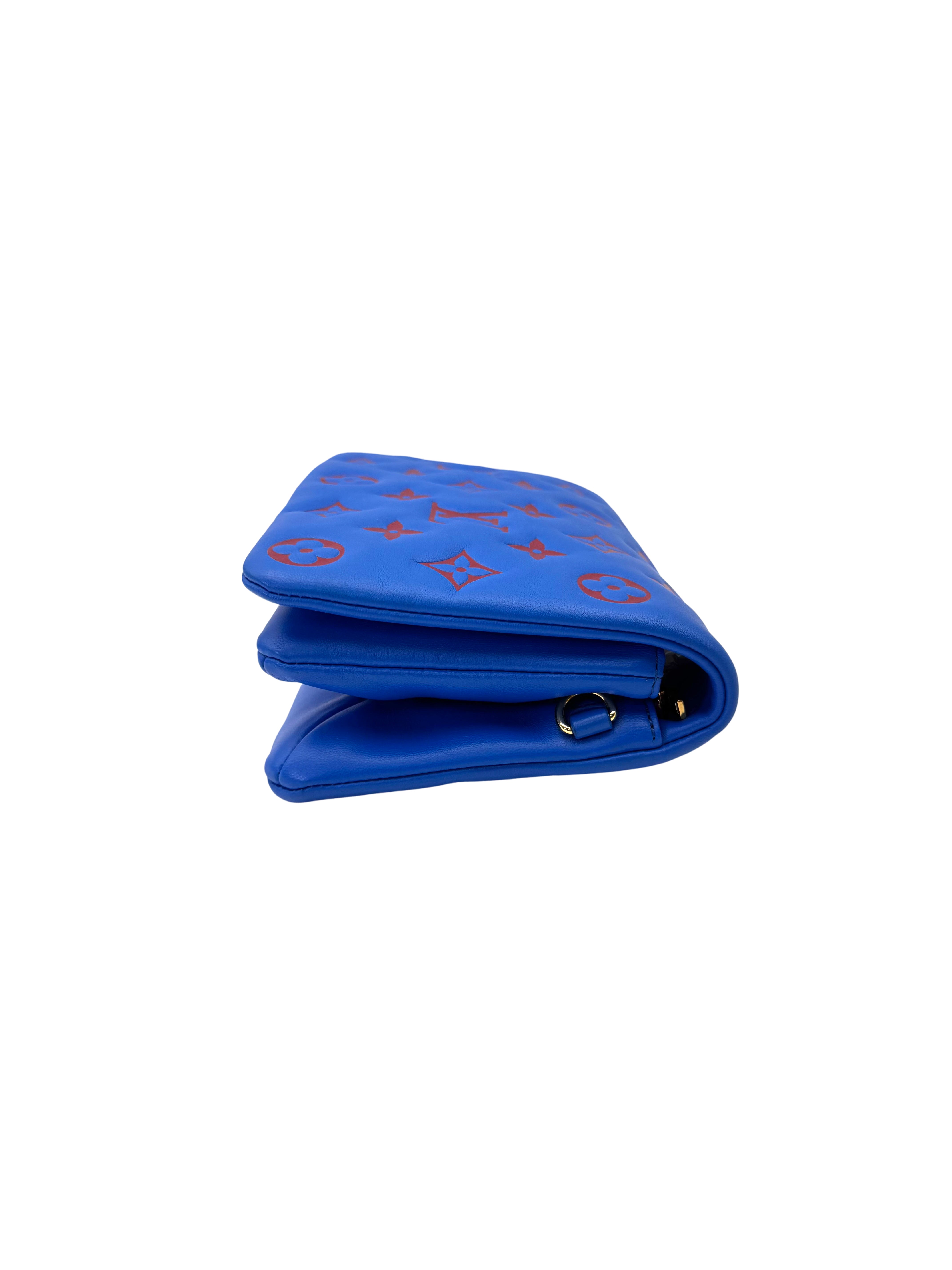 Louis Vuitton Pochette Coussin Blue/Red Monogram Embossed Leather Shoulder Bag LV2947