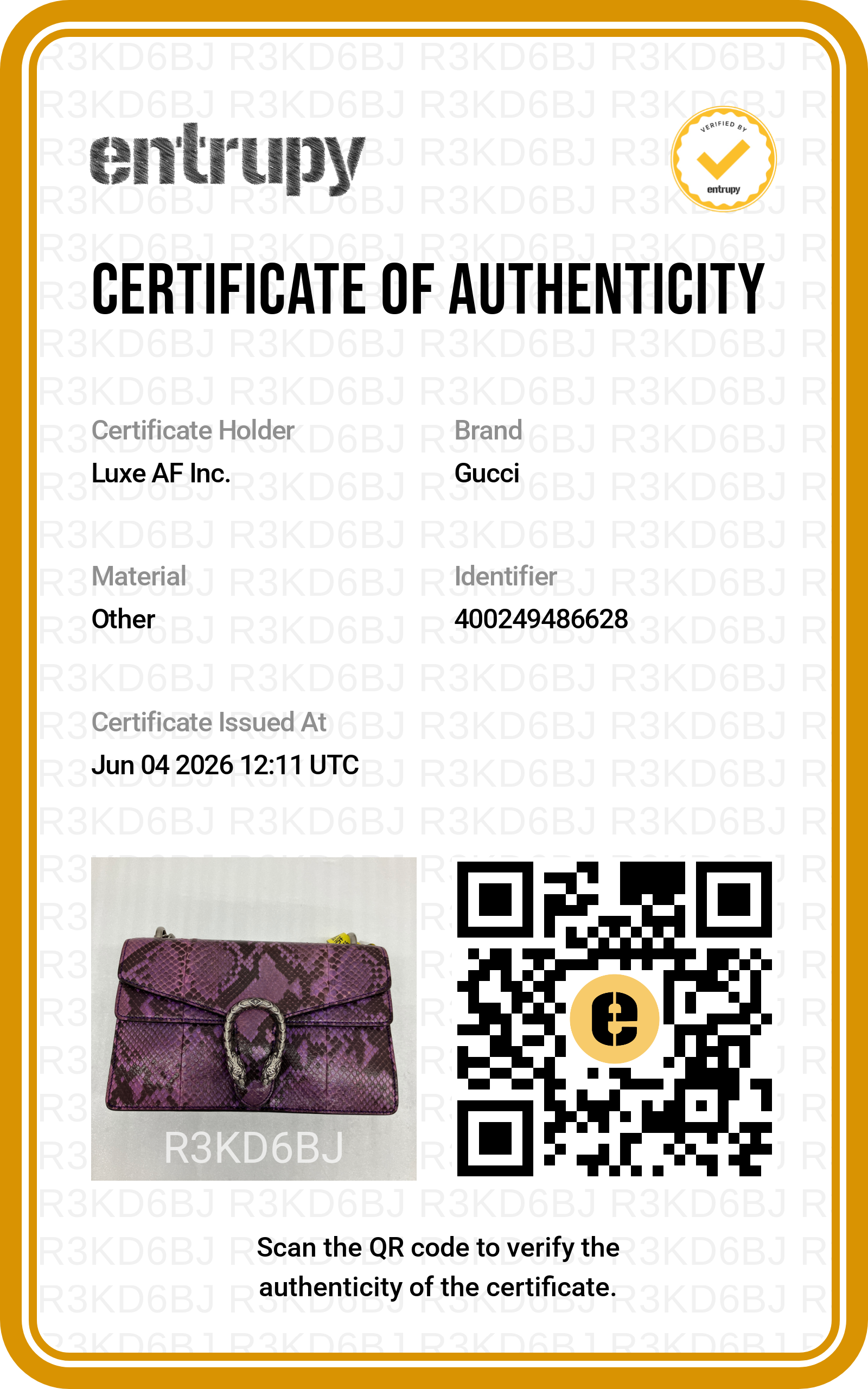 Gucci Dionysus Purple Python Leather Medium Size Shoulder Bag GG1245